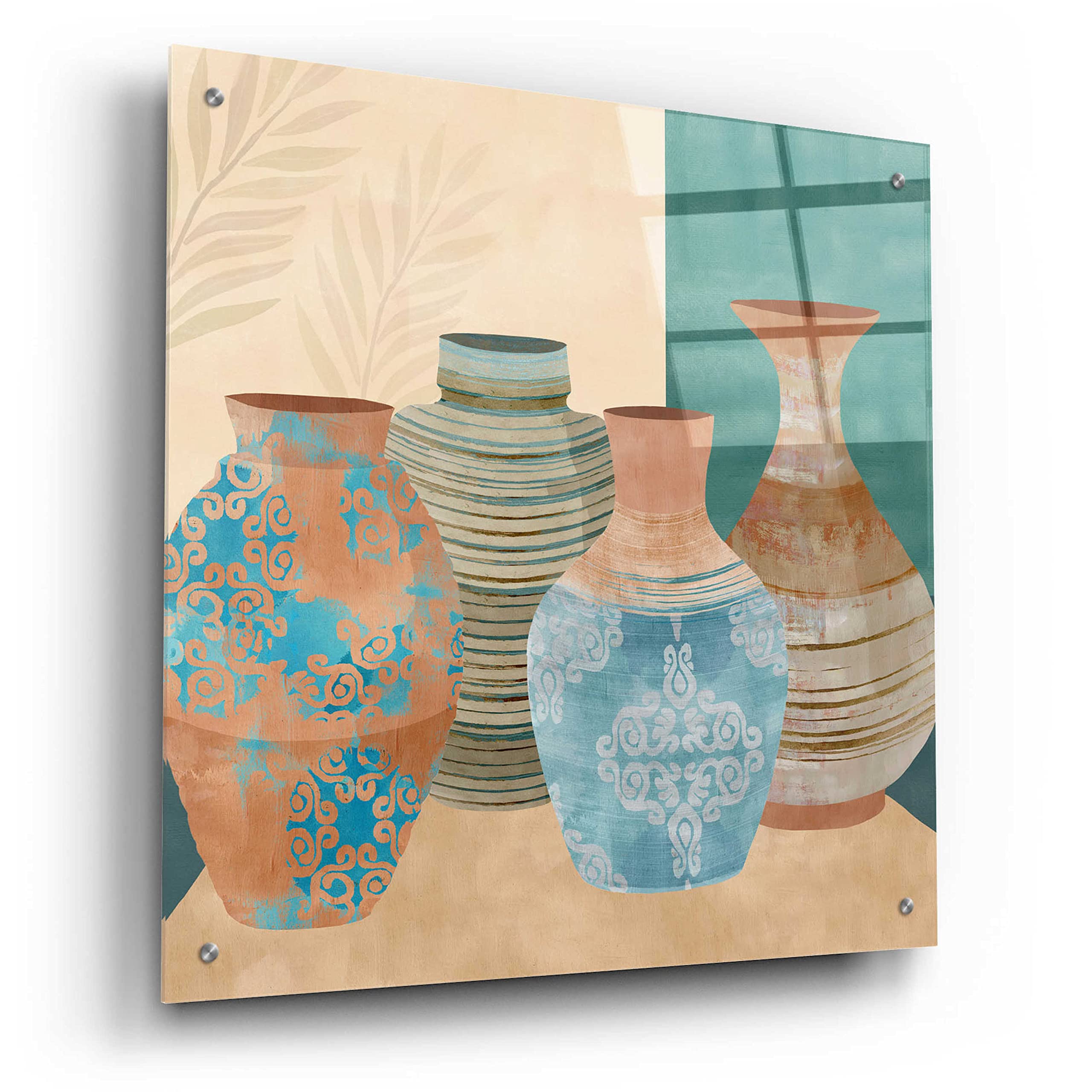 Flora Kouta 'Earthenware Pots II' Acrylic Glass Wall Art Print - 24x24 Inches Modern Home Decor for Living Room, Bedroom, Office