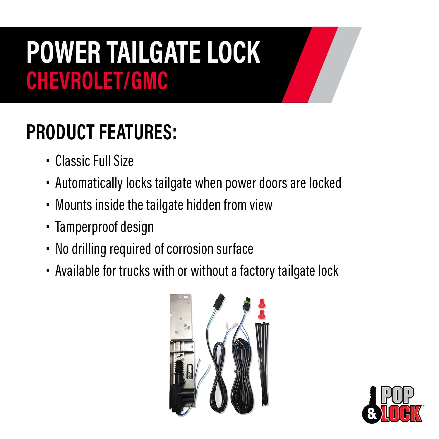 Pop & Lock PL8110 Power Tailgate Lock for Chevy/GMC Trucks & SUVs - Secure Remote-Controlled Tailgate Protection for Silverado, Sierra, Tahoe & More (Perfect for Parking Lots, Job Sites & Outdoor Adventures)