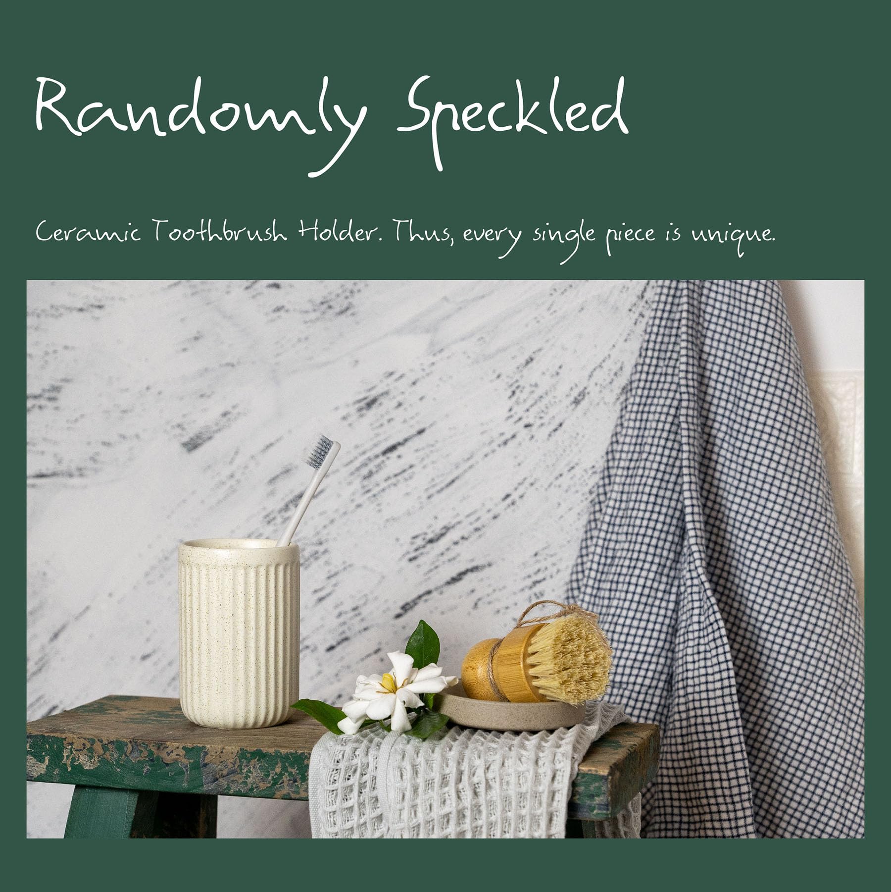 Beige Speckled Ceramic Toothbrush & Makeup Brush Holder for Bathroom Countertop Organization