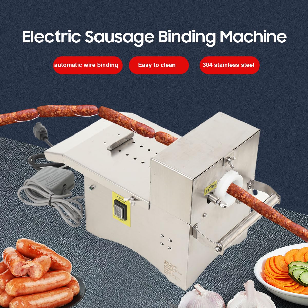 Commercial Electric Sausage Knotting Machine - Automatic Stainless Steel Sausage Tying & Linking Machine for Butcher Shops, Delis & Food Processing Plants | Perfect for Sausage Production, Meat Processing & Commercial Kitchen Use