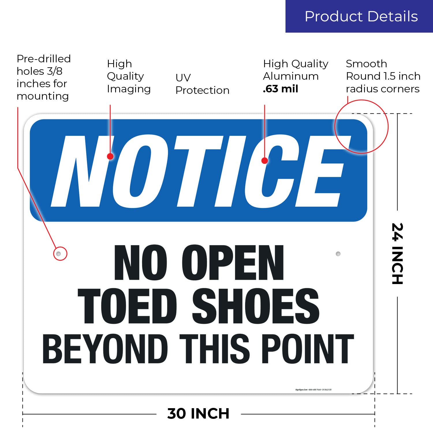 No Open Toed Shoes Beyond This Point Sign - OSHA Compliant 24x30 Inches, Rust-Free .063 Aluminum, Fade-Resistant for Indoor & Outdoor Use - Made in USA - Perfect for Construction Sites, Factories & Safety Zones