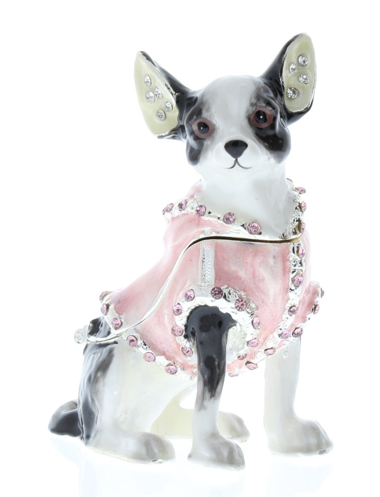 Chihuahua Dog Trinket Box - Black/White & Pink Dress Design, 2.25 x 2.5 x 1.25 Inches - Perfect for Jewelry Storage, Home Decor & Gift Giving