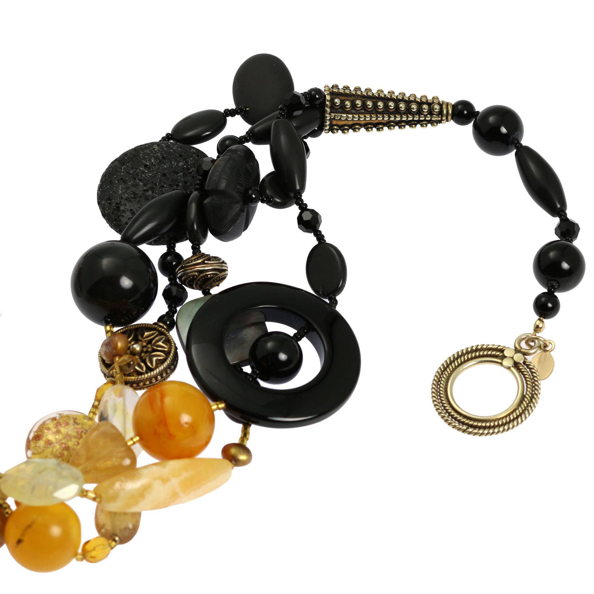 Natural Crystal Quartz Onyx Amber Beaded Gemstone Necklace for Women - Elegant Handmade Jewelry for Meditation, Yoga & Spiritual Healing