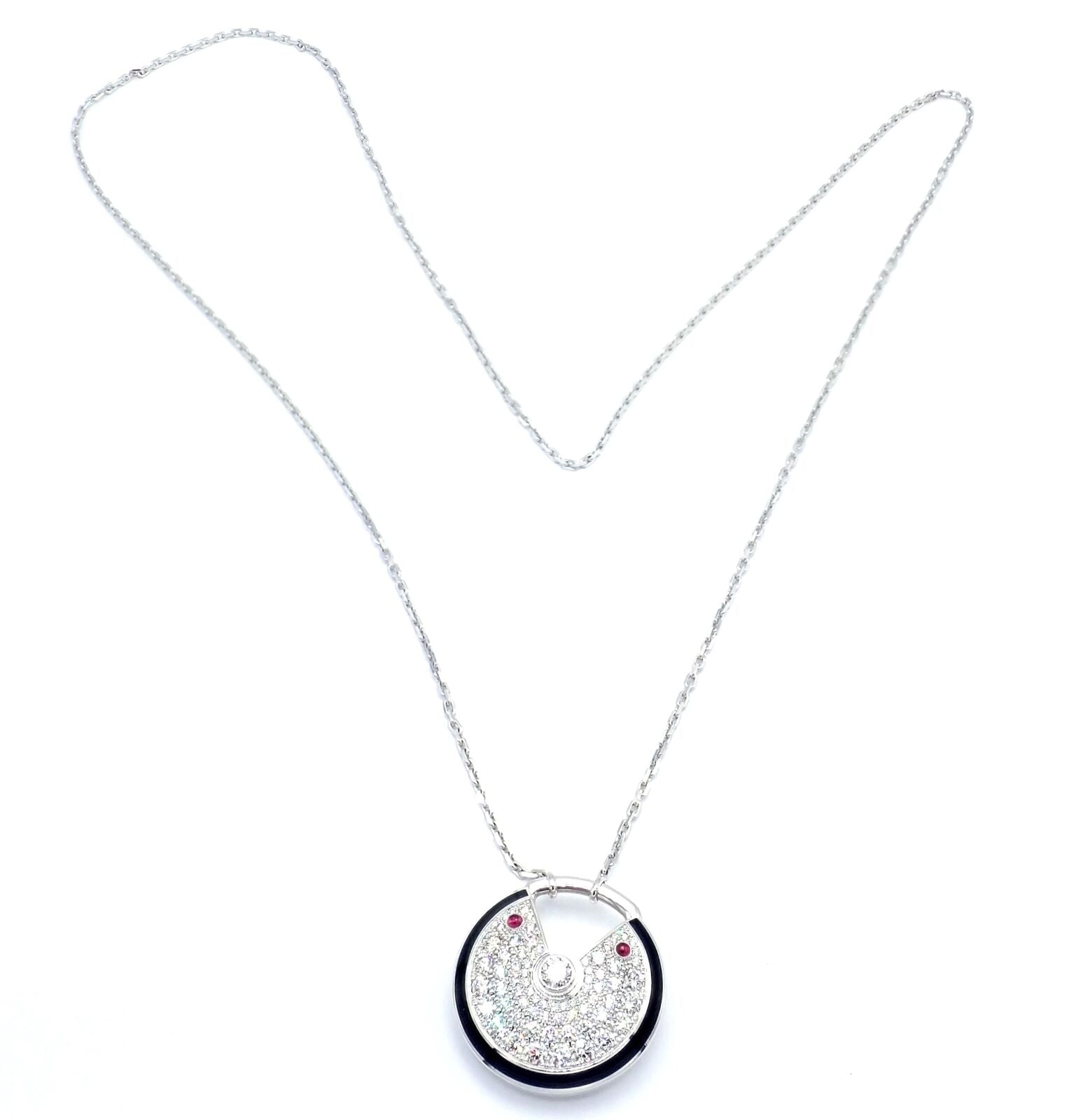 Authentic Cartier Amulette 18k White Gold Diamond Ruby Large Pendant Necklace for Women - Luxury Jewelry Gift for Anniversary, Birthday & Special Occasions