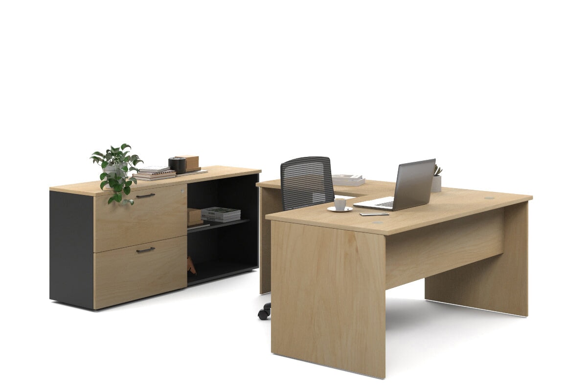 L-Shaped Executive Desk with Uniform Panel & Black Carcass - 1600L x 1600W Office Workstation for Home & Business Use