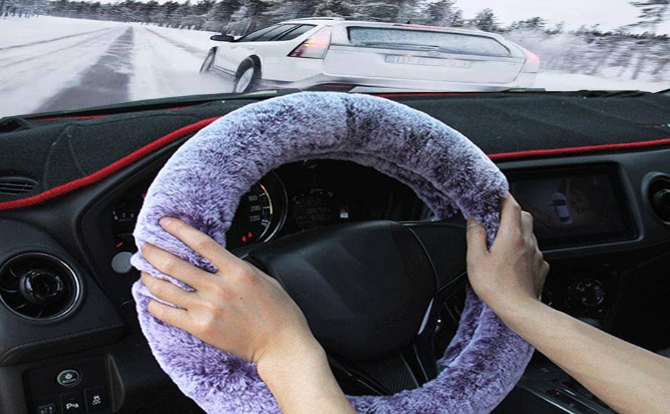 Universal Winter Warm Fluffy Faux Fur Steering Wheel Cover Set - 3pcs (Leopard Print) with Gear Shift & Brake Covers | Soft Plush Car Accessories for Cold Weather Driving Comfort