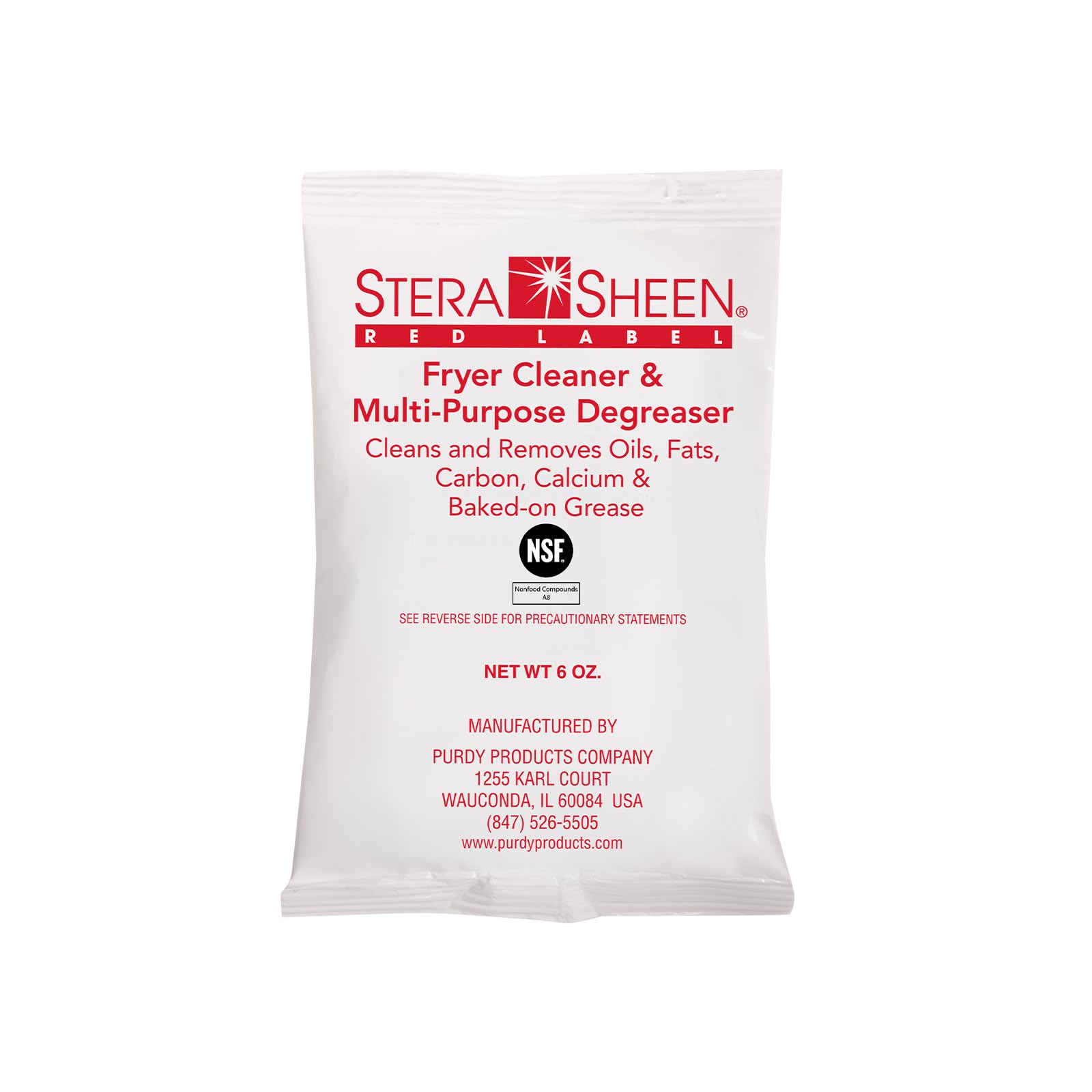 Red Label Fryer Cleaner and Degreaser Powder - Commercial & Propane Deep Fryer Cleaning Solution - Removes Grease from Fryers, Baskets, Concrete & Tile Floors - 6 oz Packets (24 Count) - Perfect for Restaurant Kitchen, Food Truck, and Home Deep Fryer Maintenance