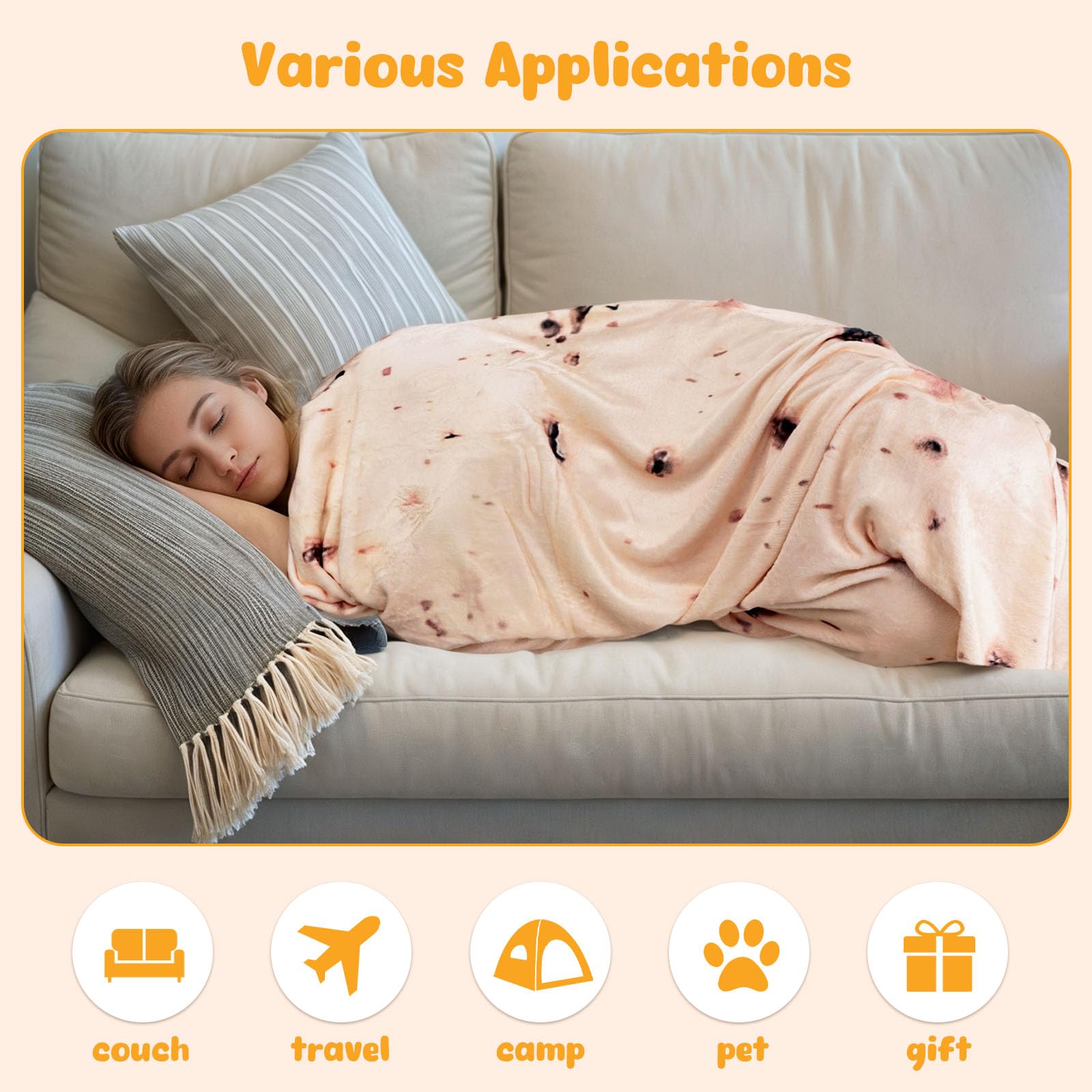 Burrito Blanket - Soft Plush Round Tortilla Throw Blanket for Adults & Kids - Realistic Food Blanket - Funny Taco Blanket for Couch, Bed or Travel (60 Inches) - Perfect for Movie Nights, Camping & Gifts