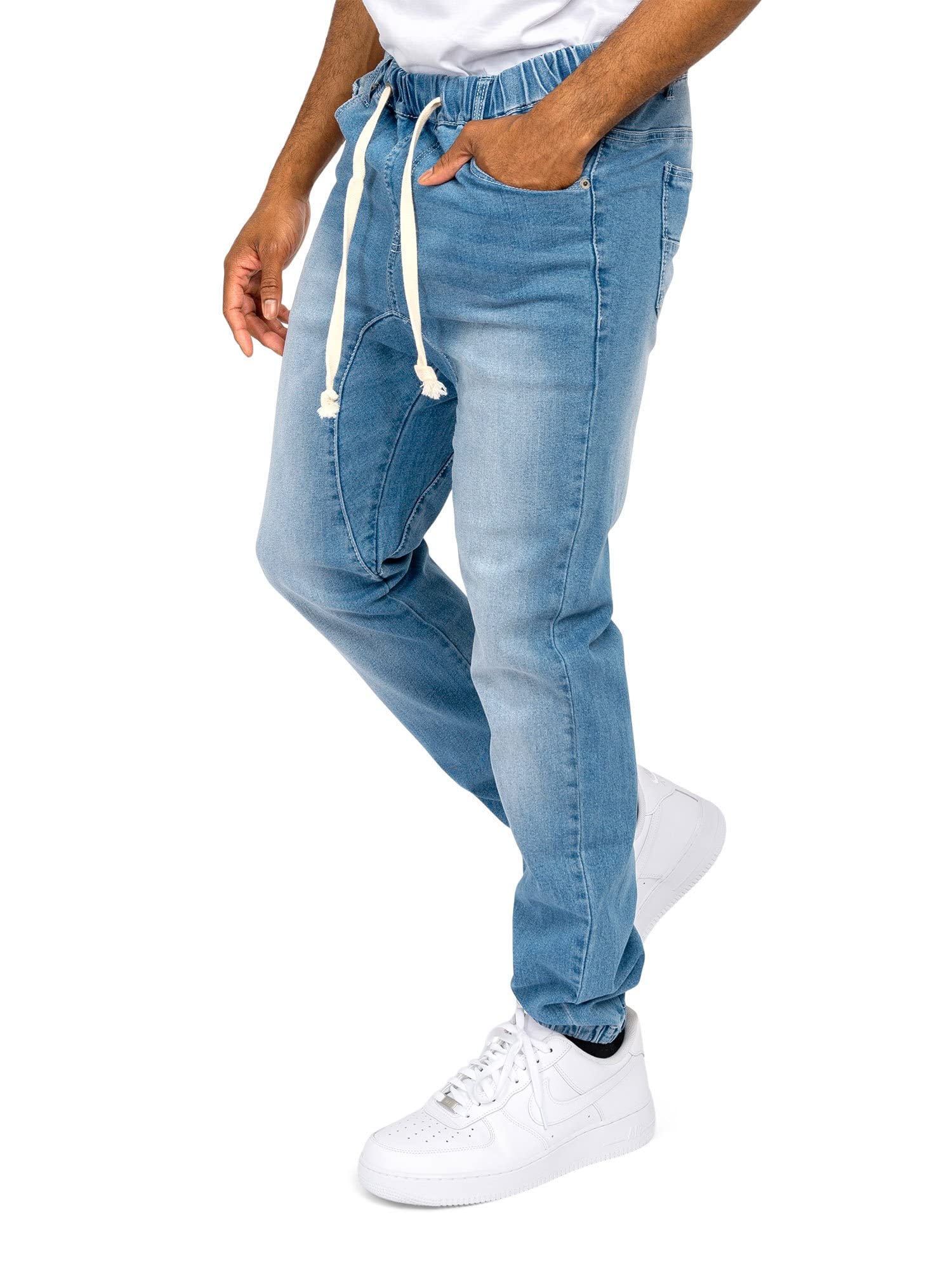 Men's Drop Crotch Joggers - Stretch Denim Jean Pants for Casual Wear & Street Style | Comfortable Lounge Pants for Men with Elastic Waistband | Perfect for Gym, Running, and Everyday Outfits