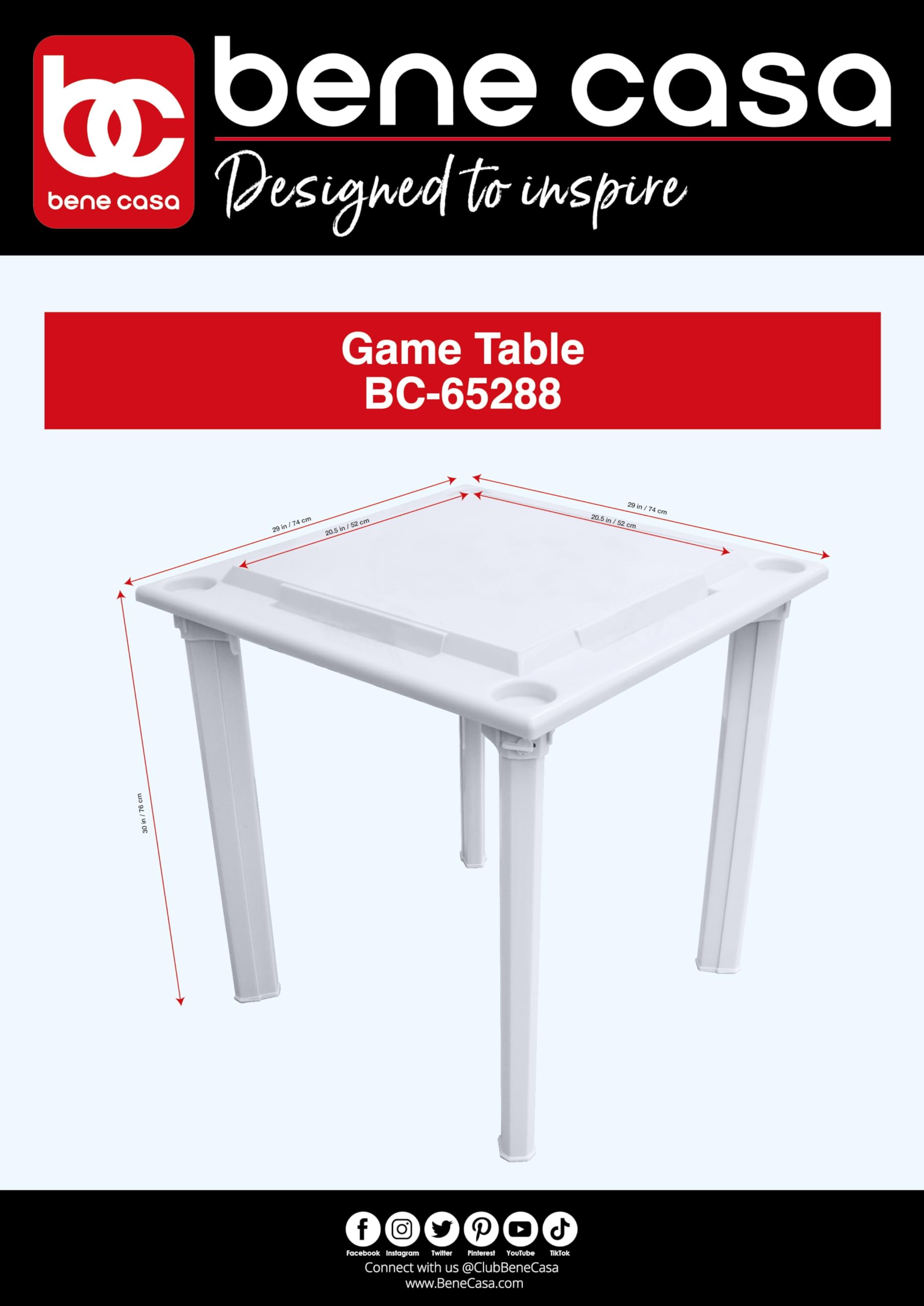 Bene Casa White Game Table with Domino & Scrabble Racks - Indoor & Outdoor Use for Parties