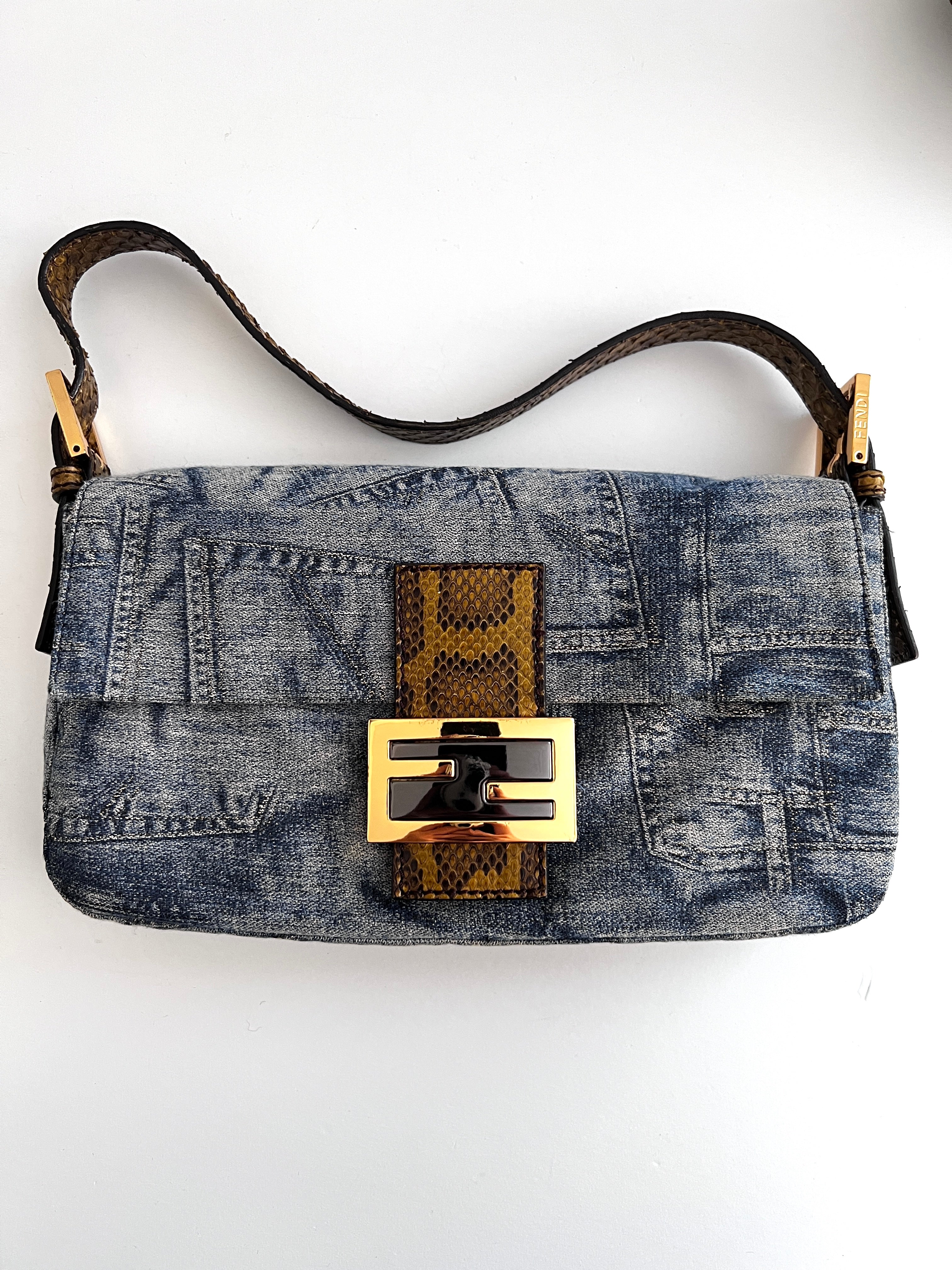Fendi Denim Baguette Bag - Luxury Designer Crossbody Handbag for Women | Perfect for Casual Outings, Shopping & Travel
