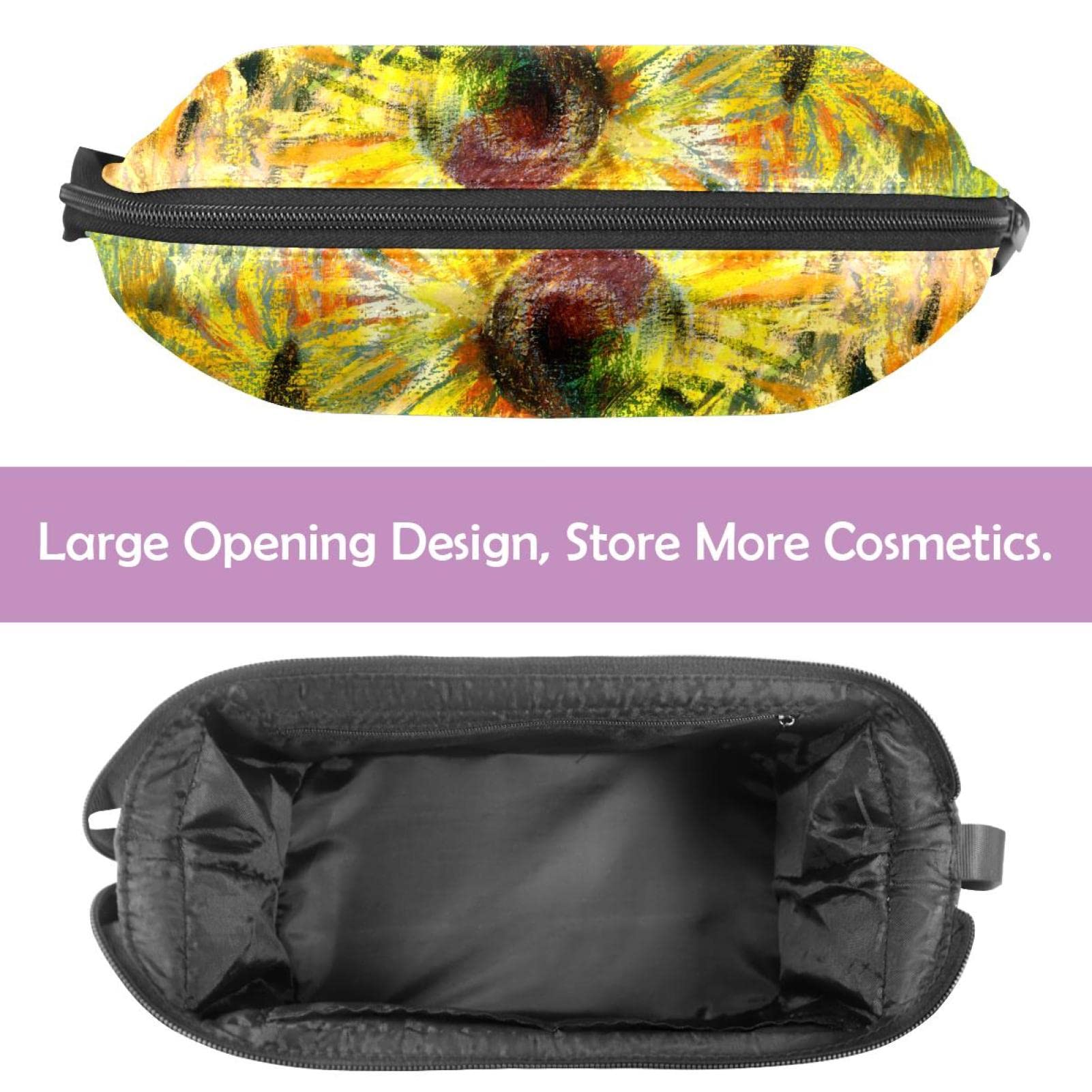 Large Travel Cosmetic Bag for Women - Sunflower Field Design Makeup Organizer & Toiletry Pouch - Perfect for Vacations, Gym, and Daily Essentials Storage