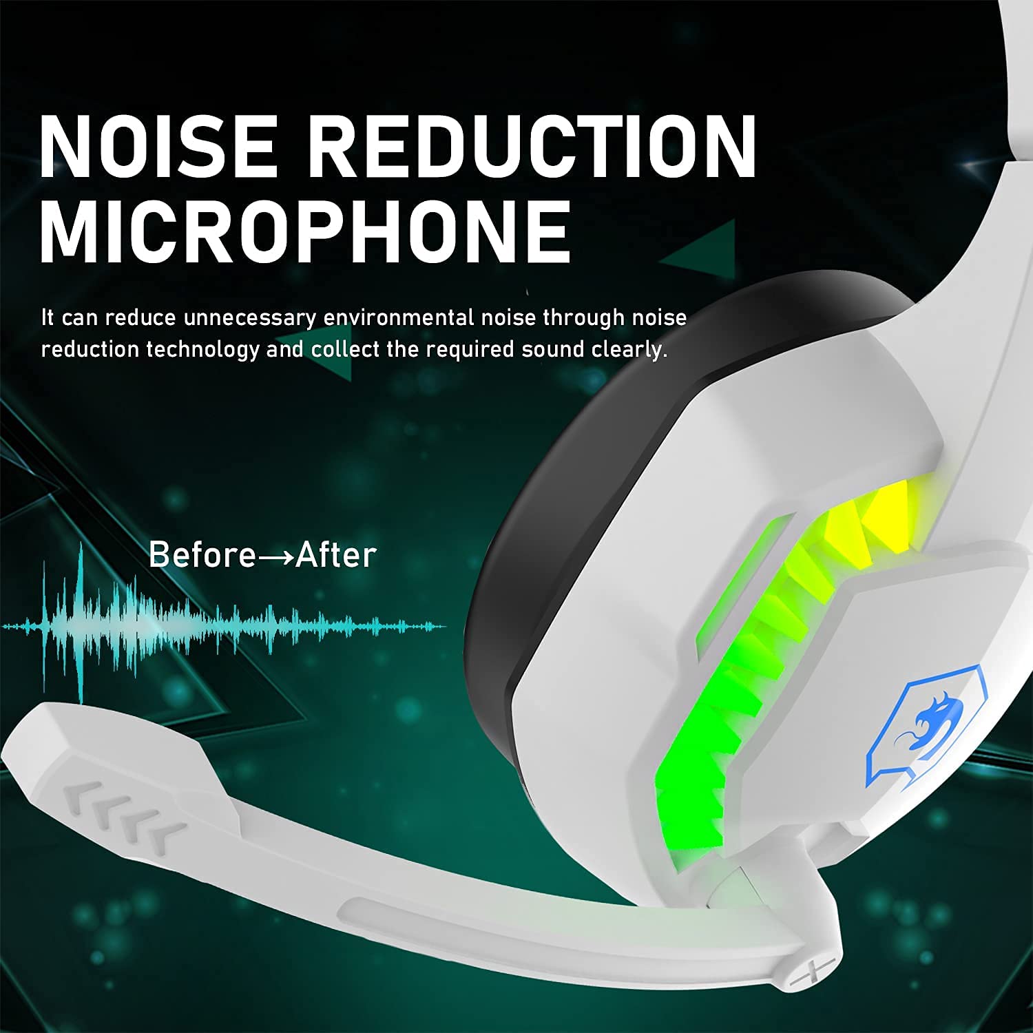 RGB Gaming Headset with Noise-Canceling Mic, Deep Bass & Memory Foam Earcups - Wired Over-Ear Headphones for PS5, Xbox Series X/S, PC, Mac, Switch - Perfect for FPS, Streaming & Music (White)
