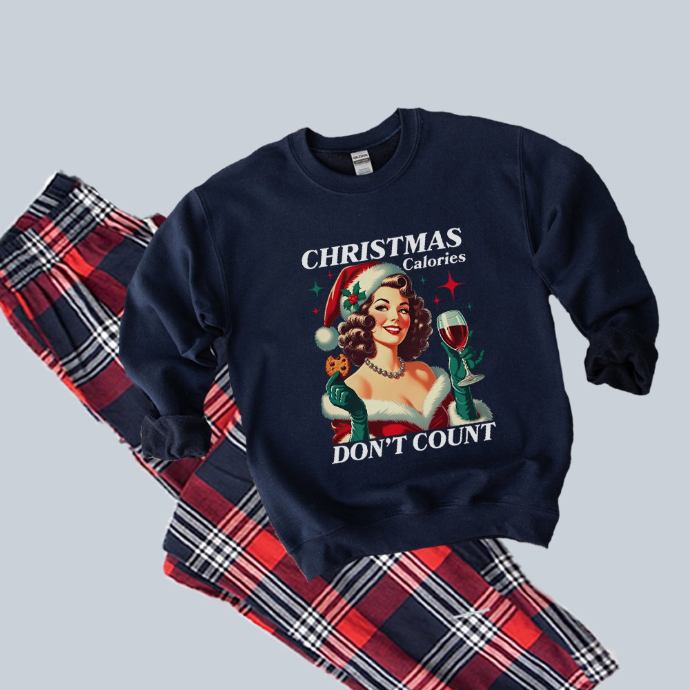 Christmas Calories Women's Holiday Pajama Set - Cozy Fleece Sweatshirt & Lounge Pants - Perfect for Christmas Morning, Winter Nights & Festive Family Gatherings