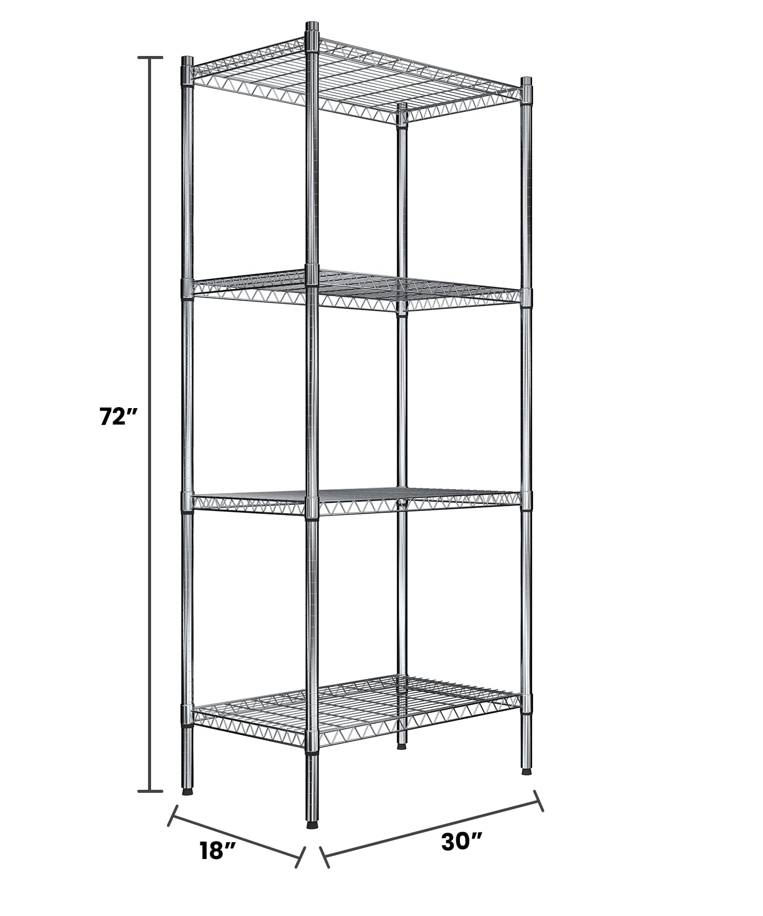 Quantum Storage Systems RWR72-1830LD Adjustable Wire Chrome Shelving Unit - 4 Shelves, 72