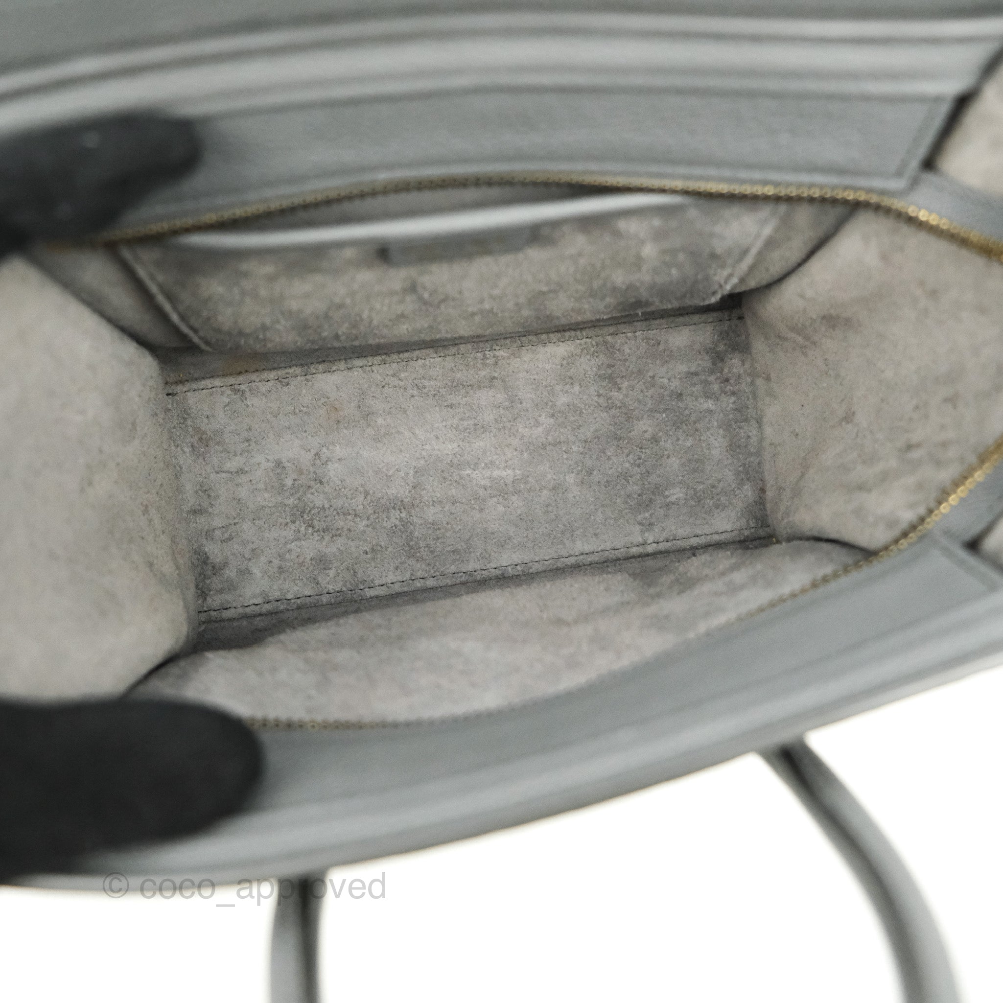 Celine Nano Luggage Bag in Grey Grained Calfskin with Gold Hardware - Perfect for Work, Travel & Everyday Luxury