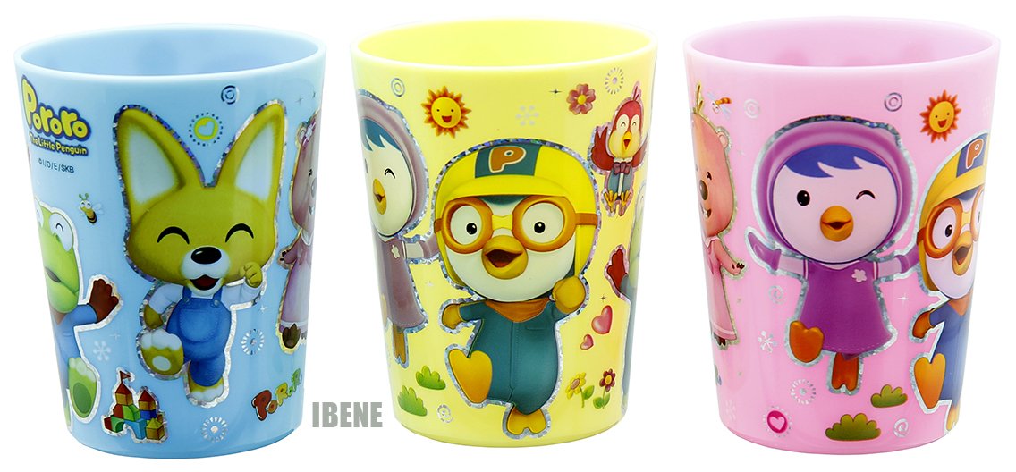 Pororo Character Kids Drinking Cup Set - 3pcs BPA-Free Plastic Cups for Girls, Boys, Toddlers - Perfect for Home, School, Birthday Parties & Daily Use