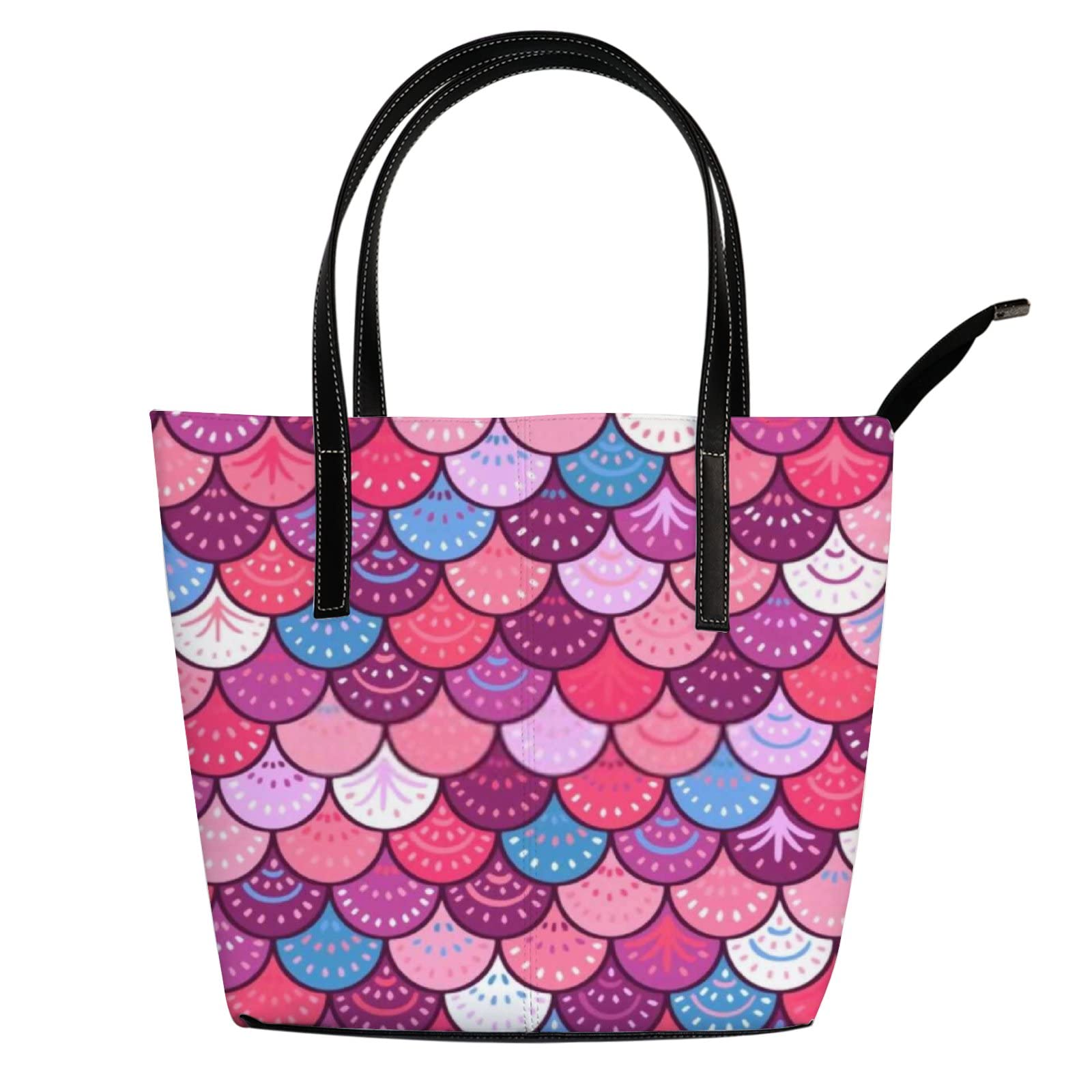 Stylish Pink Mermaid Scales Leather Tote Bag for Women - Zippered Crossbody Work Handbag | Perfect for Office, Travel & Daily Use