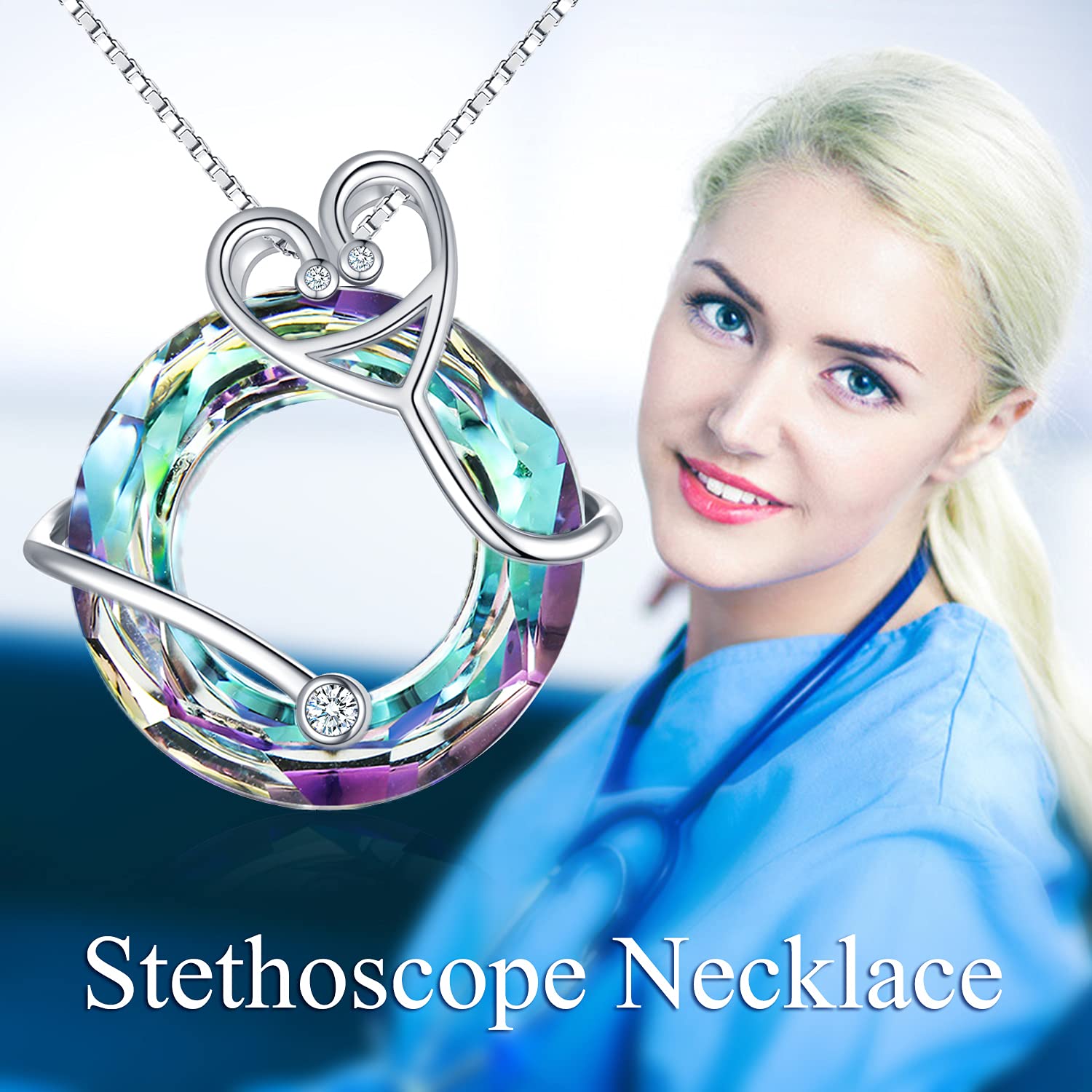 TOUPOP 925 Sterling Silver Nurse Necklace - RN Medical Caduceus Pendant with Crystal, Nursing Themed Jewelry for Women, Perfect Nurse Gifts for Graduation, Birthday, or Appreciation (Great for Students, Moms & Healthcare Professionals) | Ideal for Clinical Shifts, Nursing School & Special Occasions