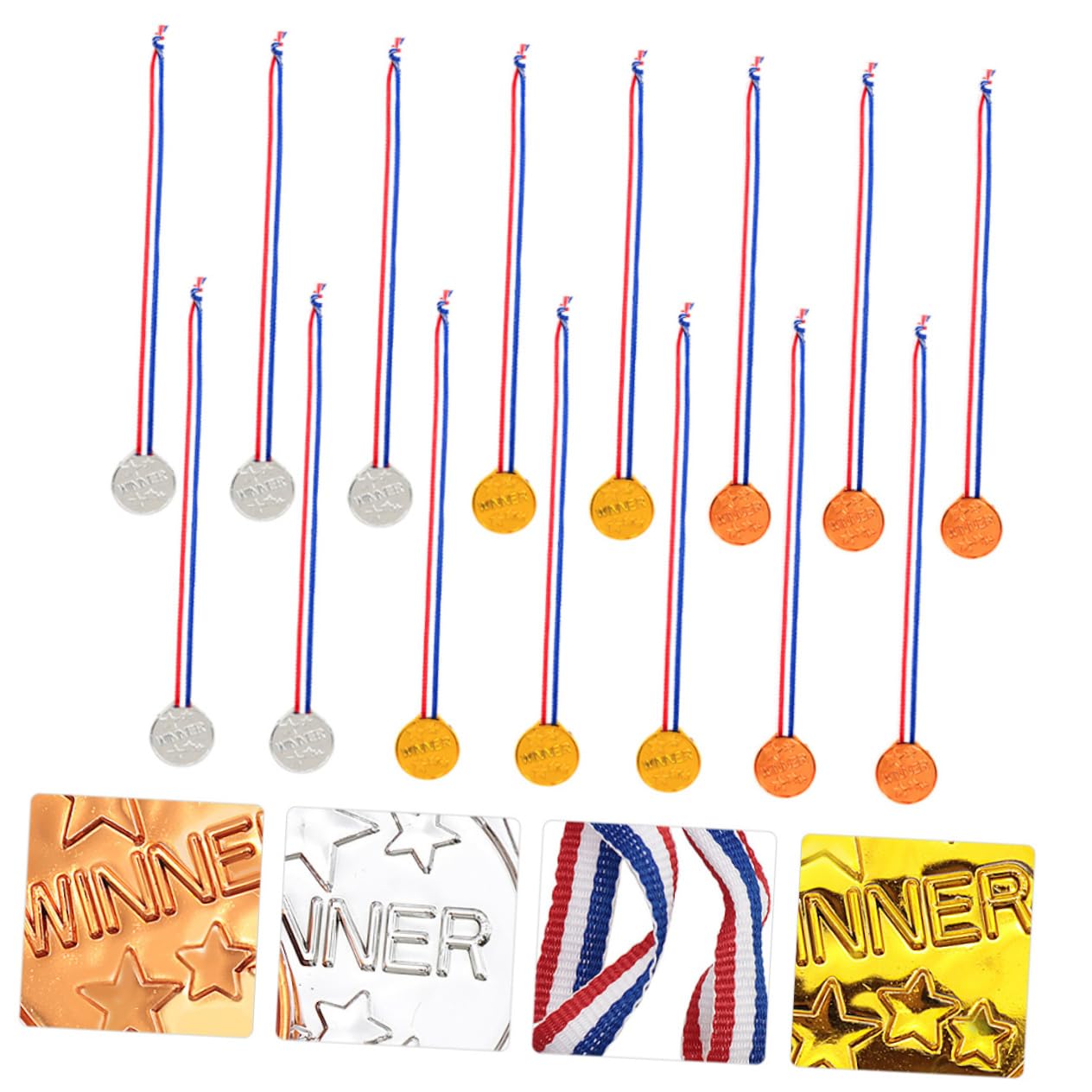 KITANDOVE 15pcs Plastic Gold Sports Medals - Award Trophies for Kids, Winner Prizes for Competitions, Games, and School Events - Perfect for Track Meets, Soccer Tournaments, and Birthday Party Rewards