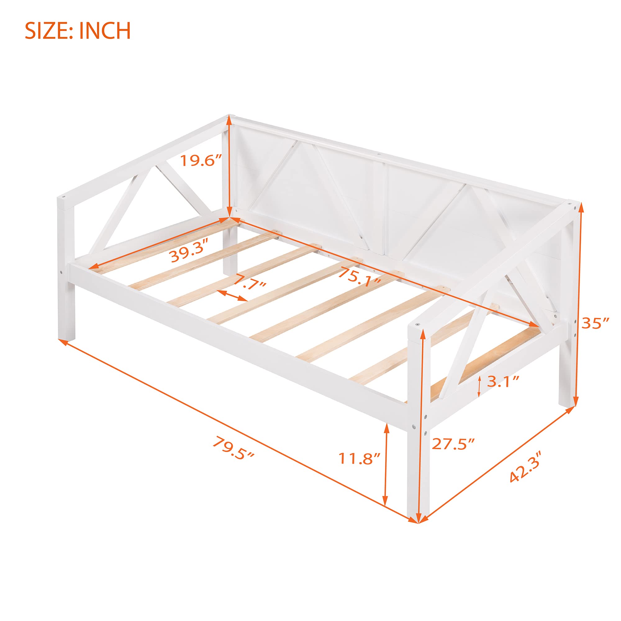 SOFTSEA Twin Daybed Frame - Sturdy Wooden Bed Frame with Wood Slats Support & Triangle Design | Perfect for Guest Room, Dorm, or Small Space Living