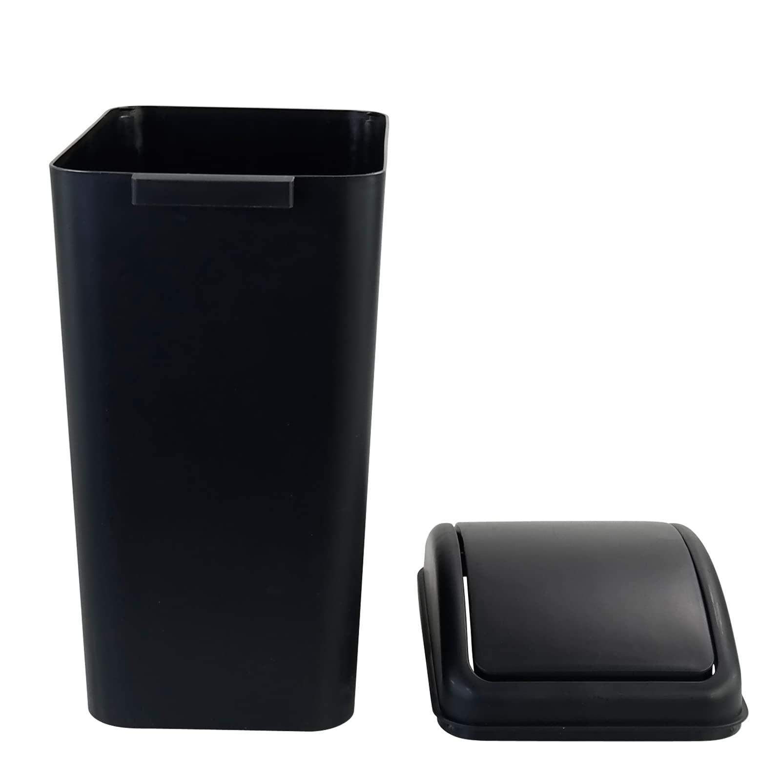 Qskely 4.5 Gallon Plastic Swing-Top Trash Can with Lid - Black Kitchen Wastebasket for Bathroom, Office & Home Use - Odor-Proof Small Garbage Bin with Swing Door