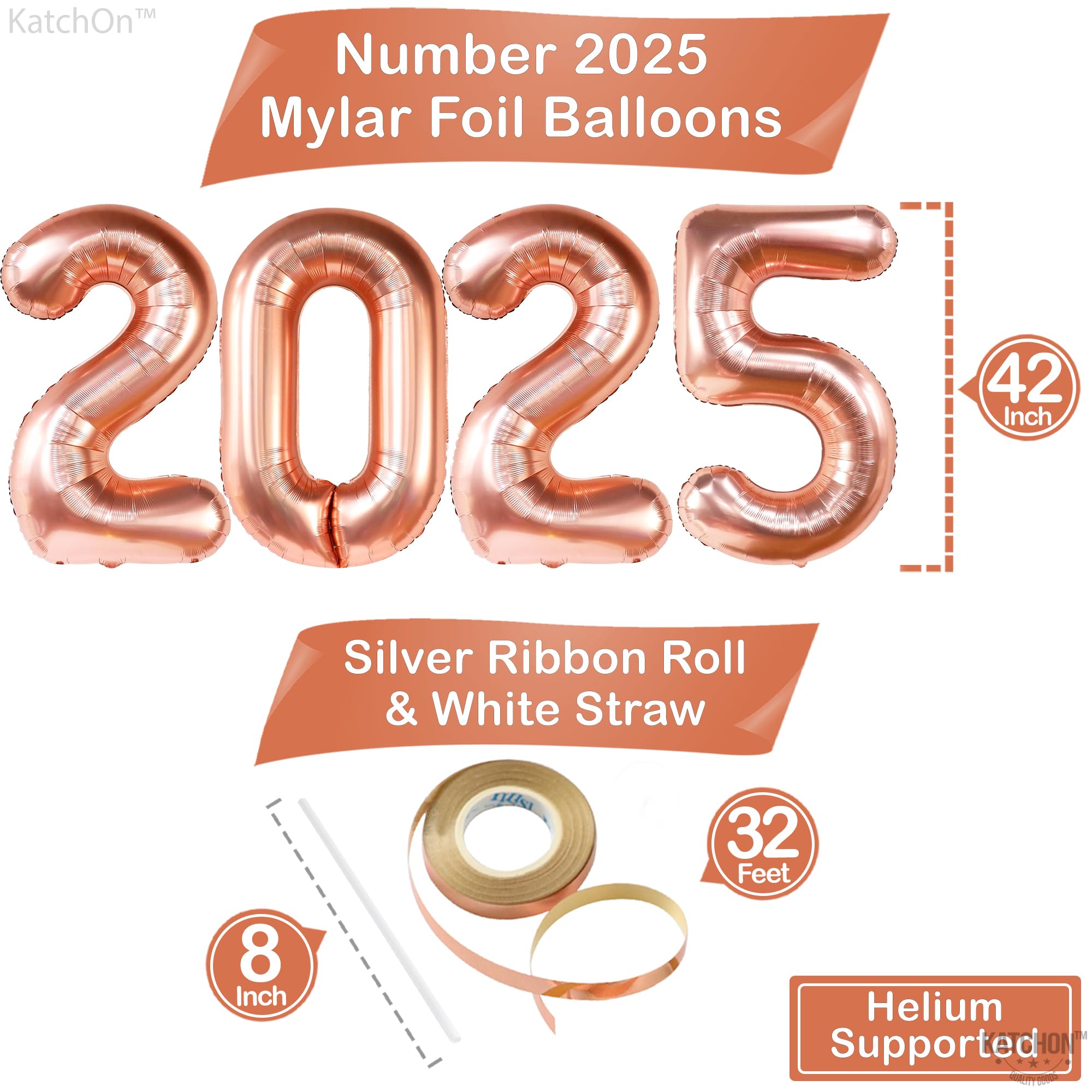 KatchOn 42 Inch Giant Rose Gold 2025 Graduation Balloons - Class of 2025 Party Decorations | Large Metallic Rose Gold Balloons for Graduation Ceremony, Photo Backdrops & Celebration Decor