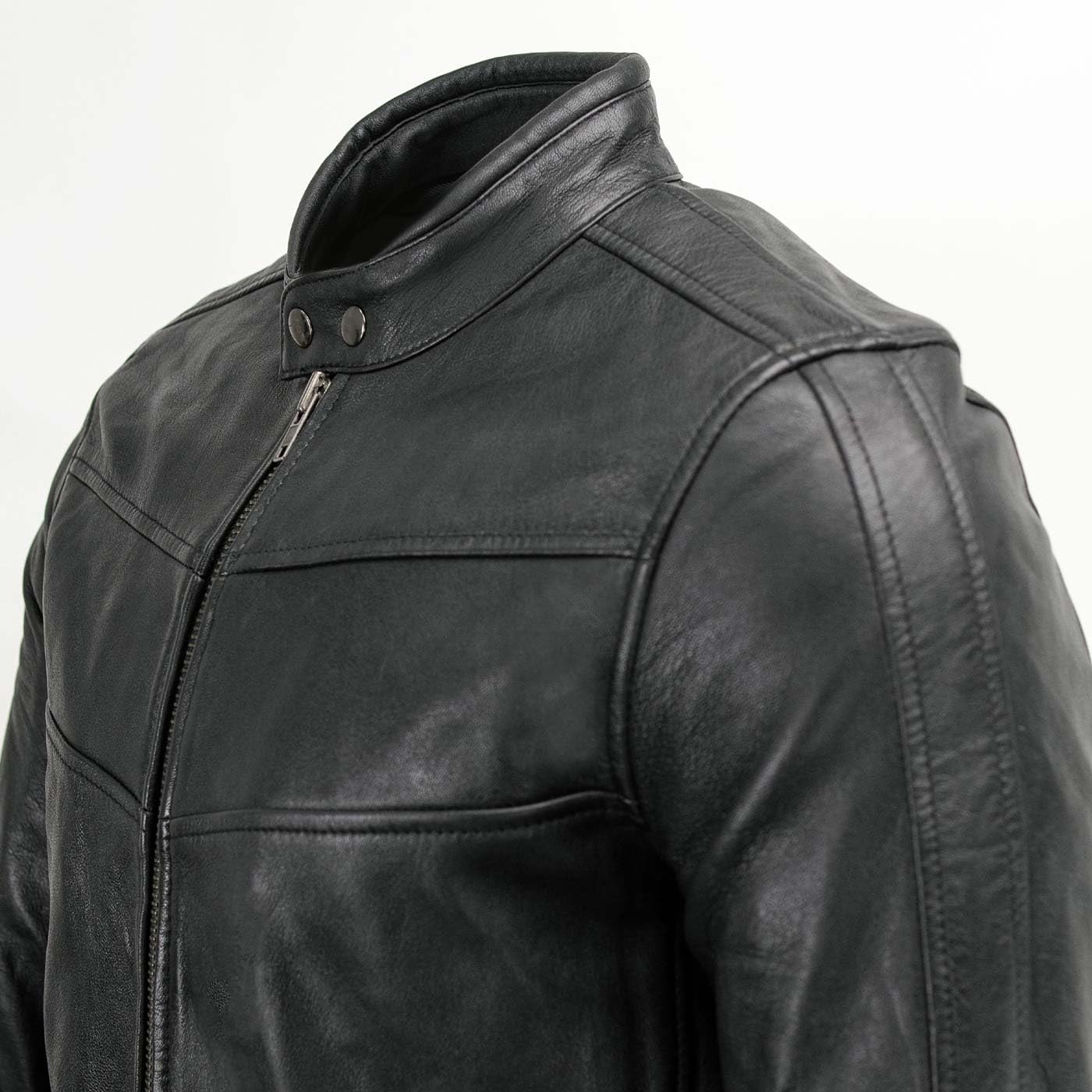 Milwaukee Leather Men's Black Cafe Racer Motorcycle Jacket - Genuine Leather Biker Jacket with Snap Button Collar (SFM1835) - Perfect for Riding, Casual Wear & Urban Fashion