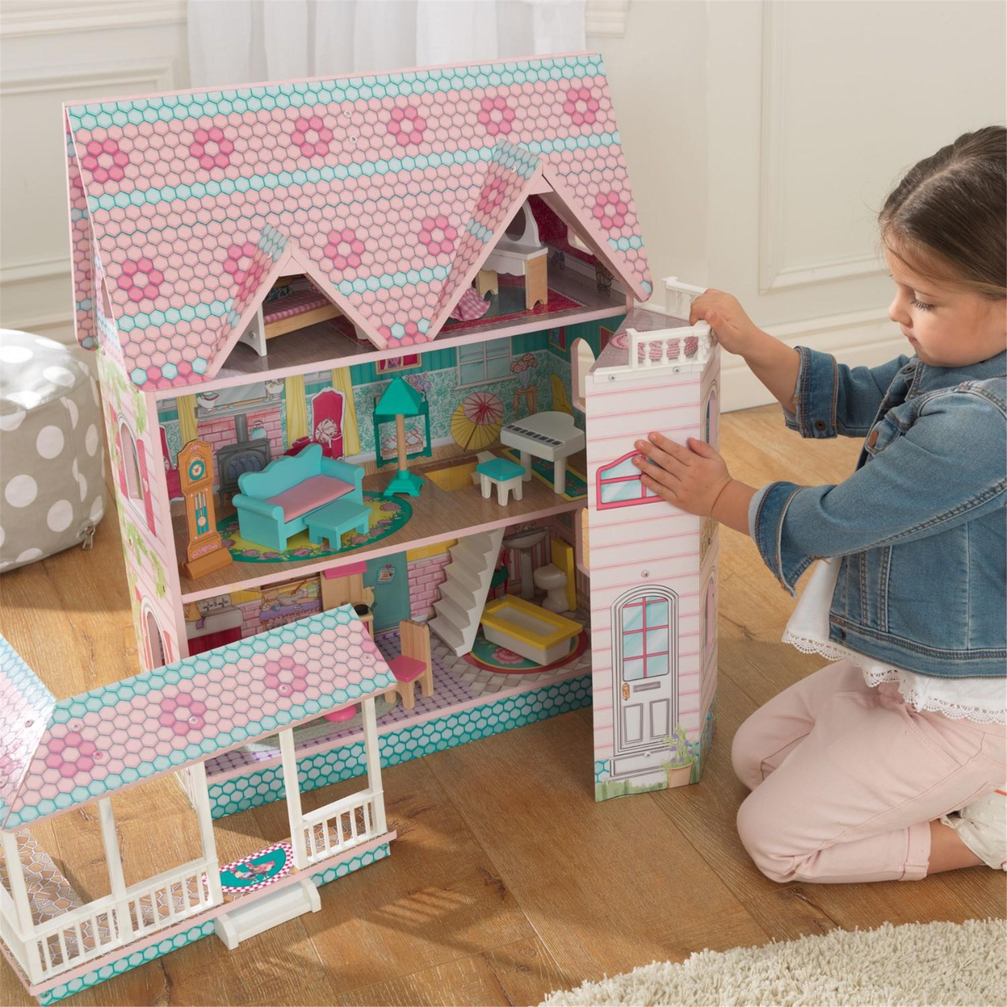 KidKraft Abbey Manor Wooden Dollhouse with Furniture - Classic Victorian Style Playhouse for Kids, Perfect for Imaginative Play & Room Decor