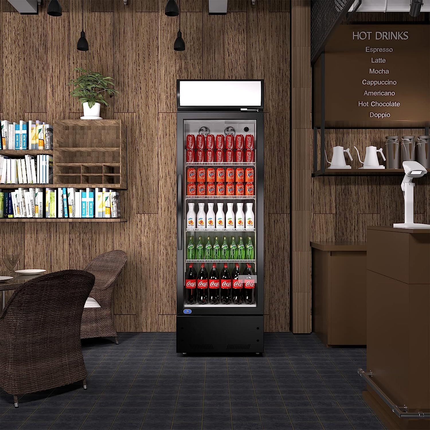 Commercial Glass Door Refrigerator - 8.0 Cu Ft Single Door Merchandiser Cooler, ETL Certified, Black - Perfect for Retail Stores, Cafes, and Restaurants