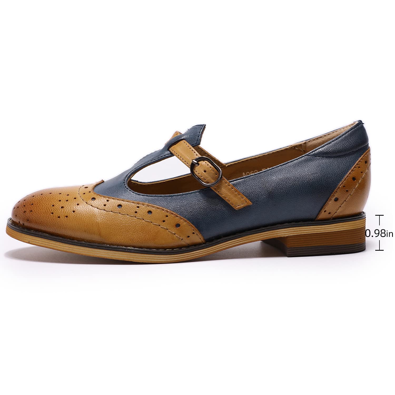 Women's Leather Wingtip Oxford Mary Jane Loafers - Casual T-Strap Flat Shoes for Ladies | Comfortable & Stylish for Work, Office & Everyday Wear