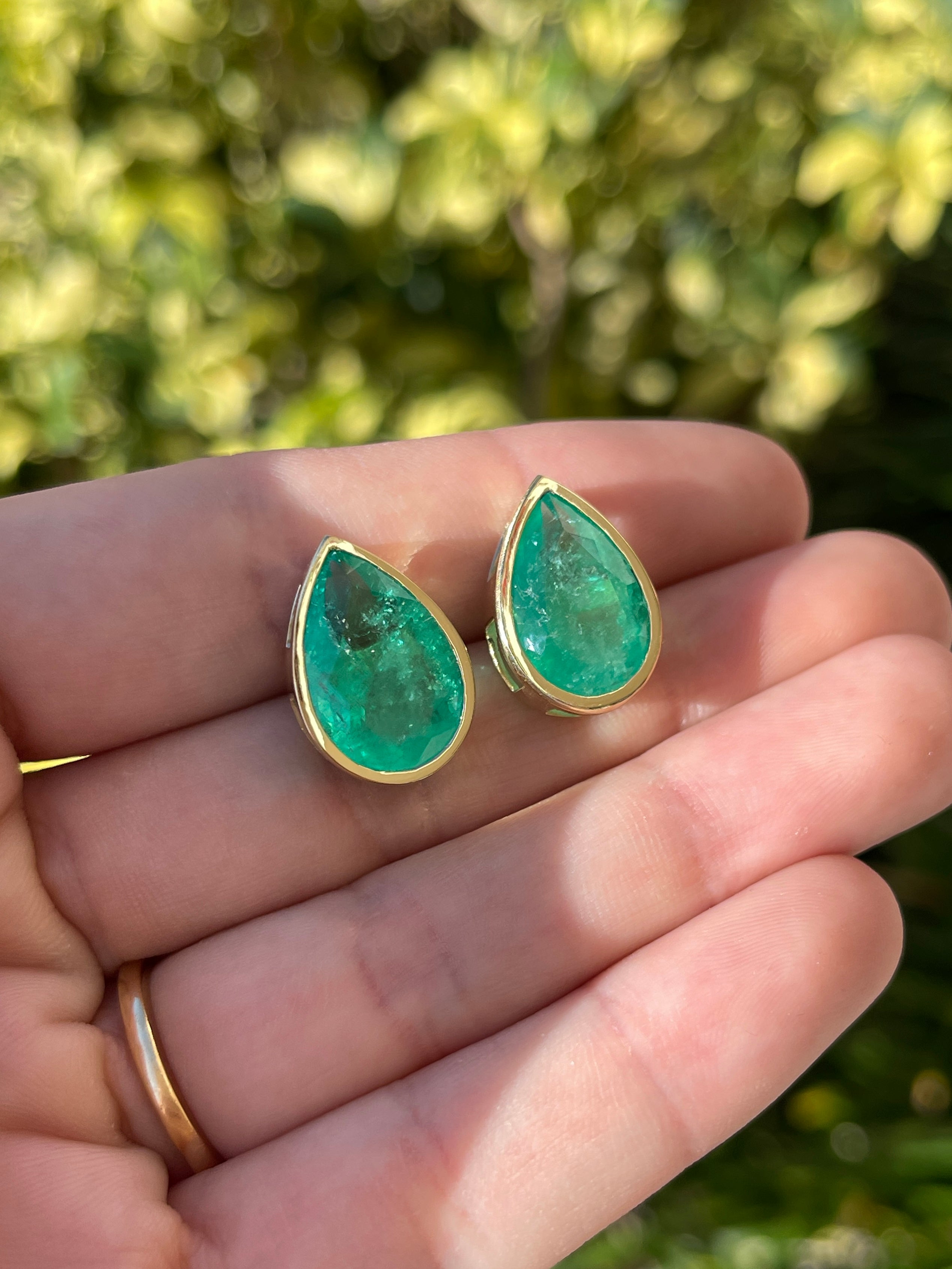 13.15tcw Large Teardrop Emerald Bezel Earrings in 18K Gold - Elegant Dangle Earrings for Women, Perfect for Weddings, Parties & Special Occasions