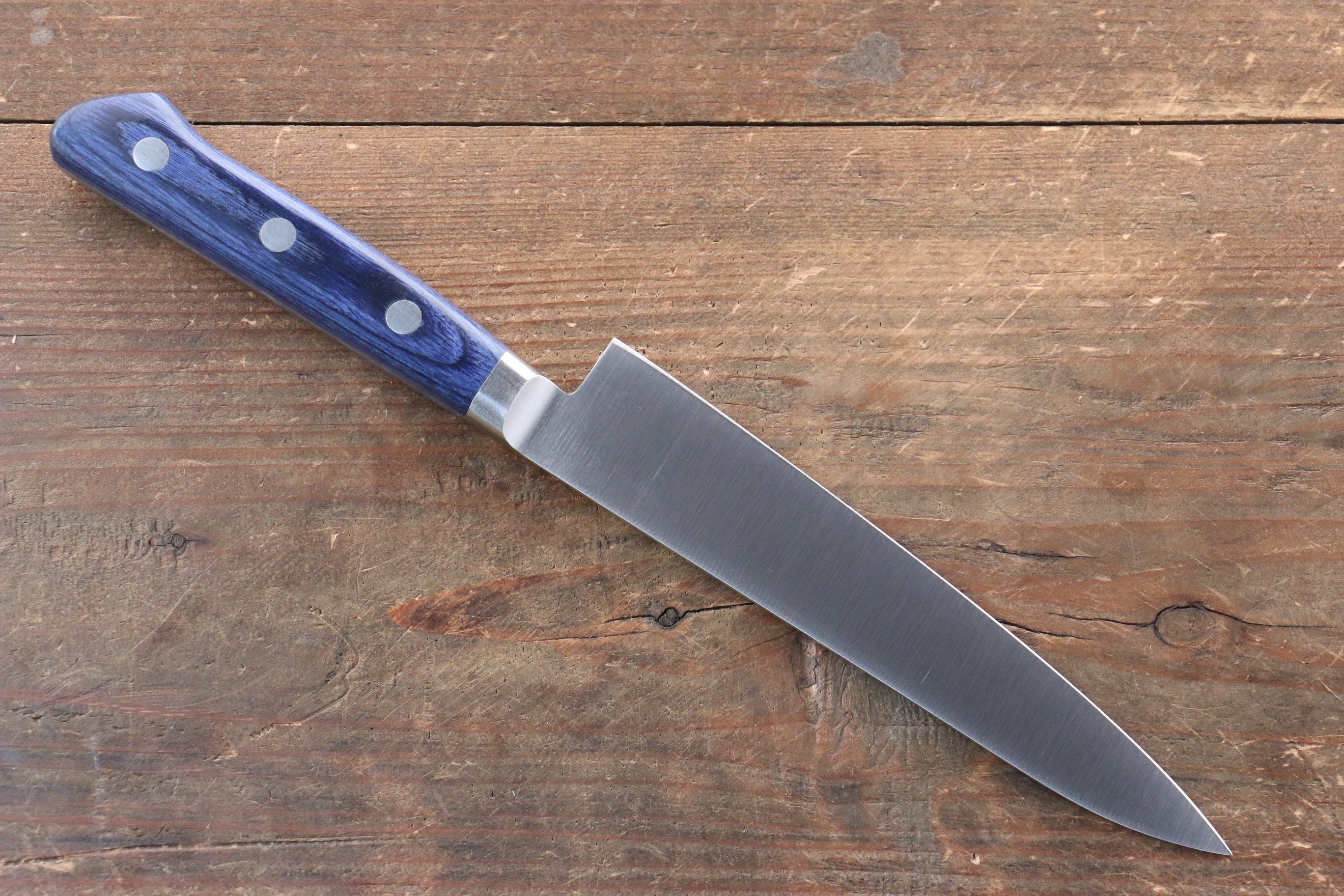Premium Japanese Seisuke Seiten Molybdenum Petty Utility Knife 120mm - Blue Pakkawood Handle with Protective Sheath - Ideal for Home Cooking, Sushi Preparation & Professional Chef Use