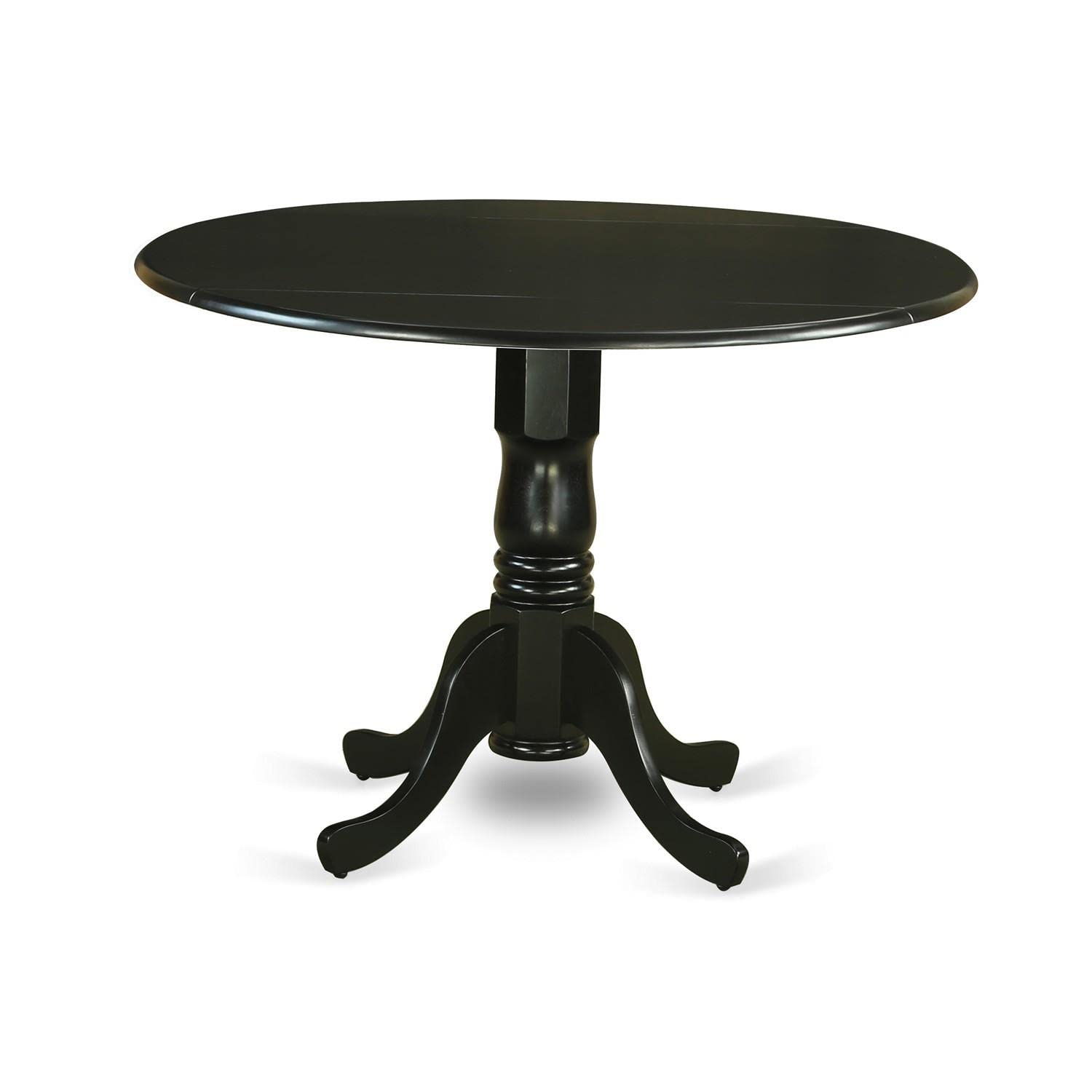 East West Furniture 5-Piece Black Dining Set with Round Drop-Leaf Table & 4 Faux Leather Chairs - 42x42 Inch Kitchen Table for Small Spaces, Breakfast Nook, Apartment Dining Room | Perfect for Family Meals & Entertaining Guests