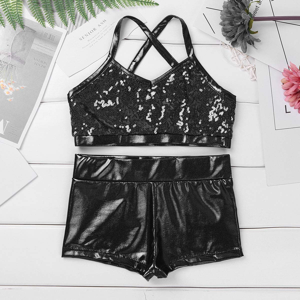 Girls' Sports Bra & Booty Shorts Set - Breathable Workout Outfit for Gymnastics, Ballet, Dance, Yoga & Swimming | Activewear for Kids