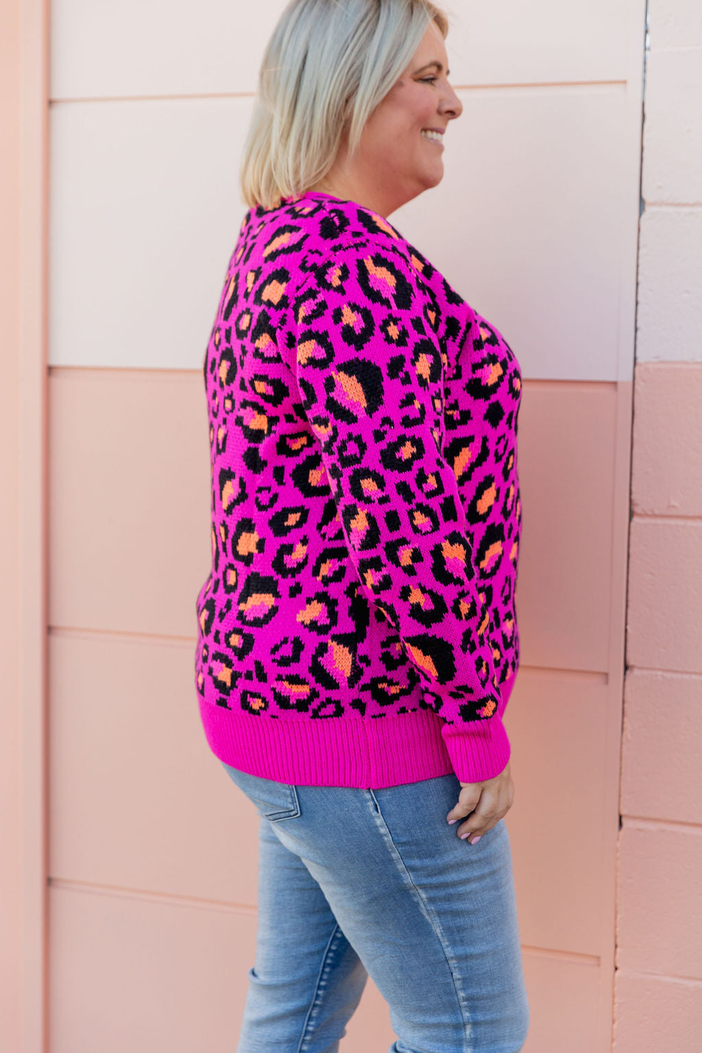 Kasey Rainbow Frankie Knit Sweater - Pink Leopard Print Women's Pullover | Cozy Winter Fashion for Casual Outings & Date Nights