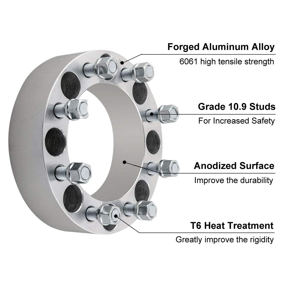 DCVAMOUS 4PC 2 Inch Wheel Spacers 8x180 to 8x180 with 14x1.5 Studs - Compatible with 2011-2022 Chevy Silverado 2500/3500 HD & GMC Sierra 2500/3500 HD 8-Lug Trucks | Enhance Stance & Fit Larger Tires for Off-Roading & Towing