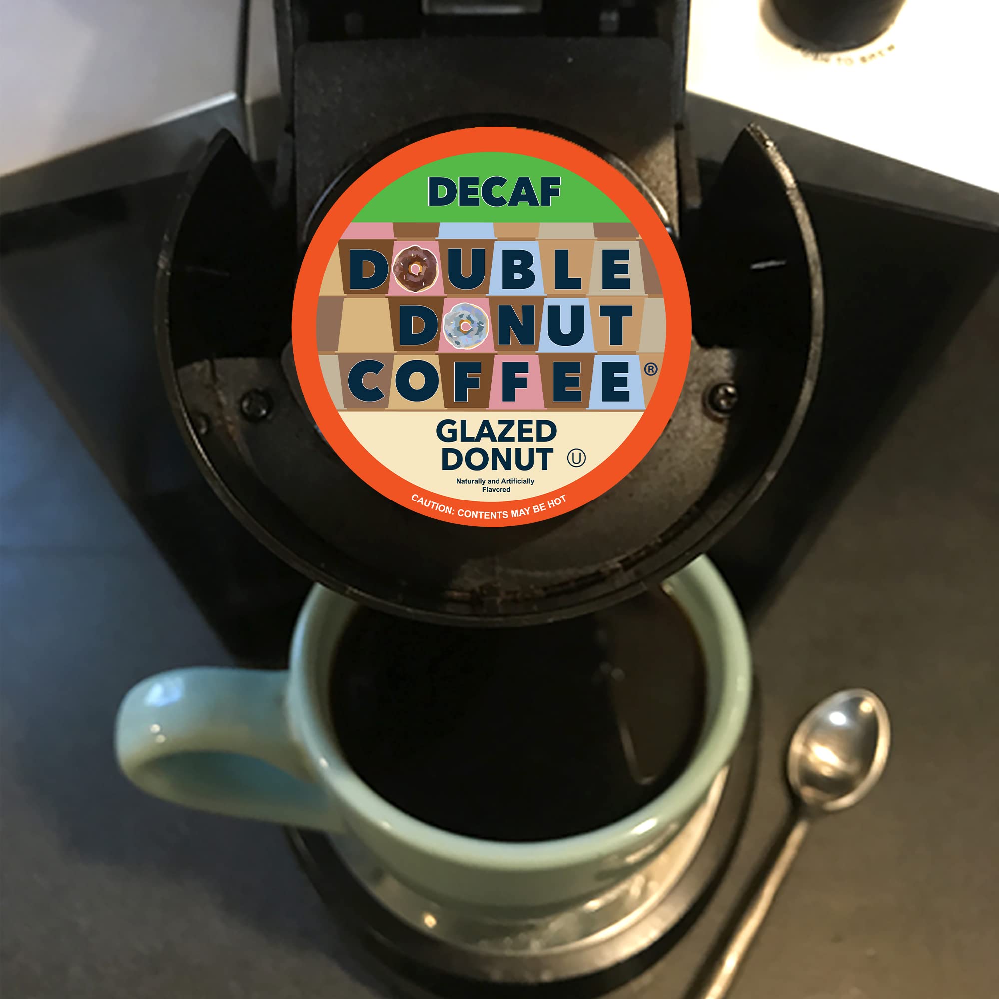 Double Donut Medium Roast Decaf Coffee Pods - Glazed Donut Flavored K-Cups for Keurig Brewers (24 Count) | Perfect for Morning Coffee & Office Break Room