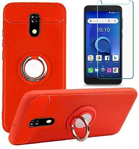 BLU View 3 Screen Protector and Magnetic Car Mount Case - Shockproof Cover with Tempered Glass for BLU View 3 Smartphone (Red) - Perfect for Driving, Work & Outdoor Activities
