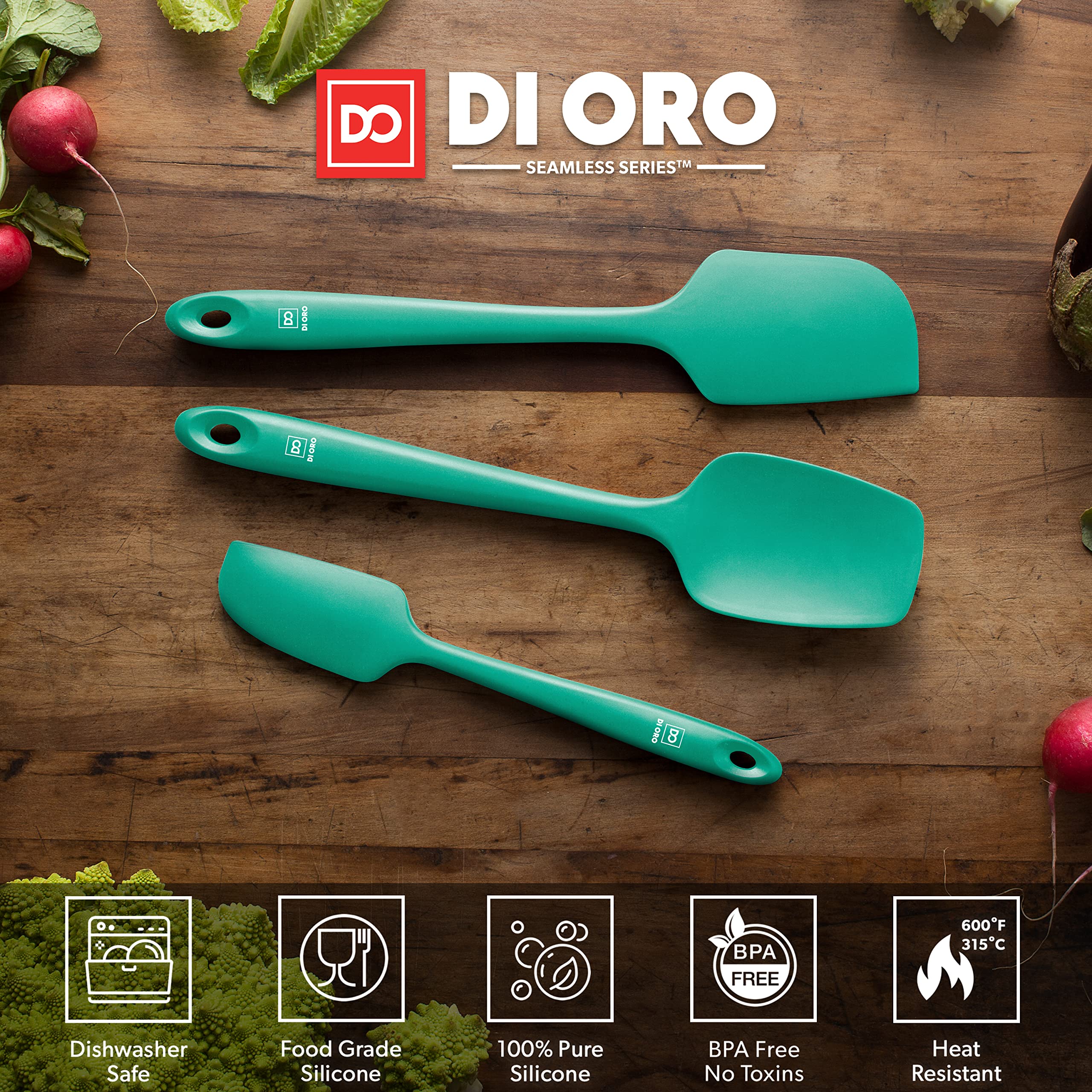 DI ORO Premium Silicone Spatula Set - 3-Piece Heat-Resistant Kitchen Spatulas (600°F) for Baking, Cooking & Mixing - BPA-Free Rubber Scrapers for Nonstick Cookware - Dishwasher Safe (Mint Green) - Perfect for Cakes, Cookies & Pancakes