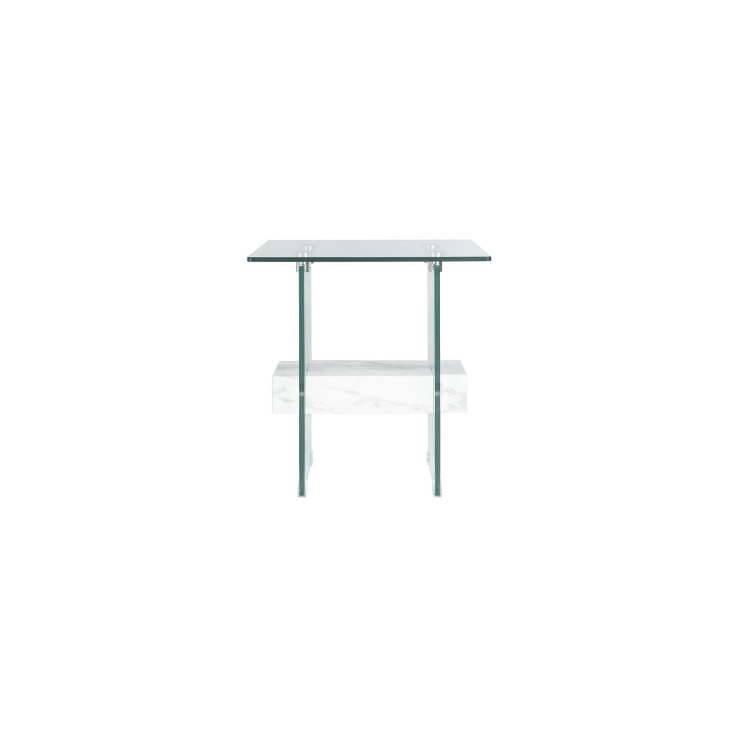 Safavieh Kayley Glass & White Marble Accent Table - Modern End Table for Living Room, Bedroom, or Office Decor