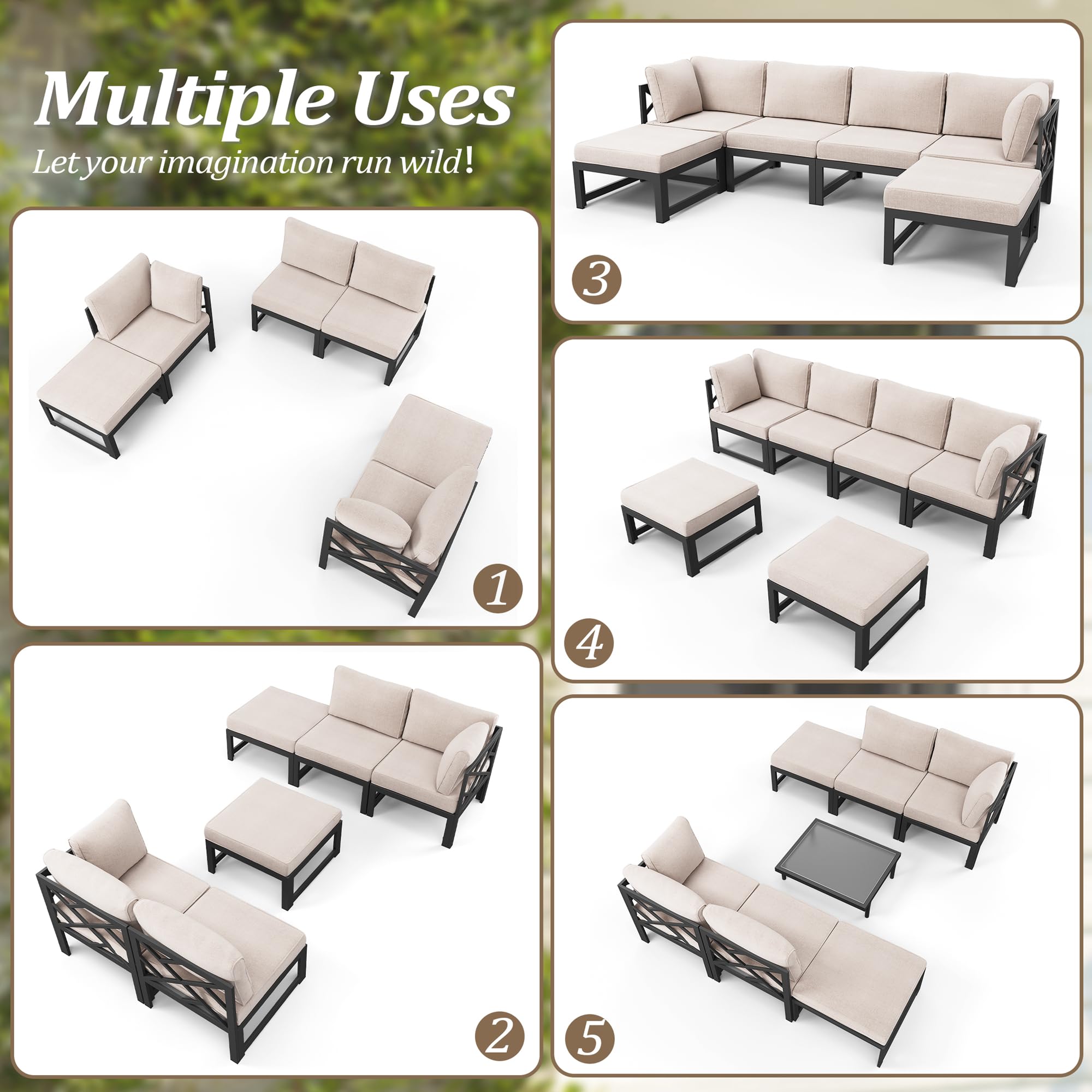 Pellebant 3-Piece Aluminum Patio Loveseat Set with Coffee Table & Removable Cushions - Modern Outdoor Furniture for Garden, Lawn, Backyard or Poolside Relaxation (Beige)