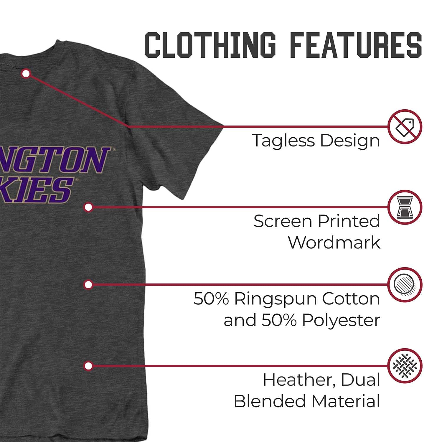 NCAA Adult Cotton Blend Tagless T-Shirt - Soft Ringspun Fabric, Charcoal Grey, Comfort Fit - Perfect for Game Day, School Spirit & Casual Wear