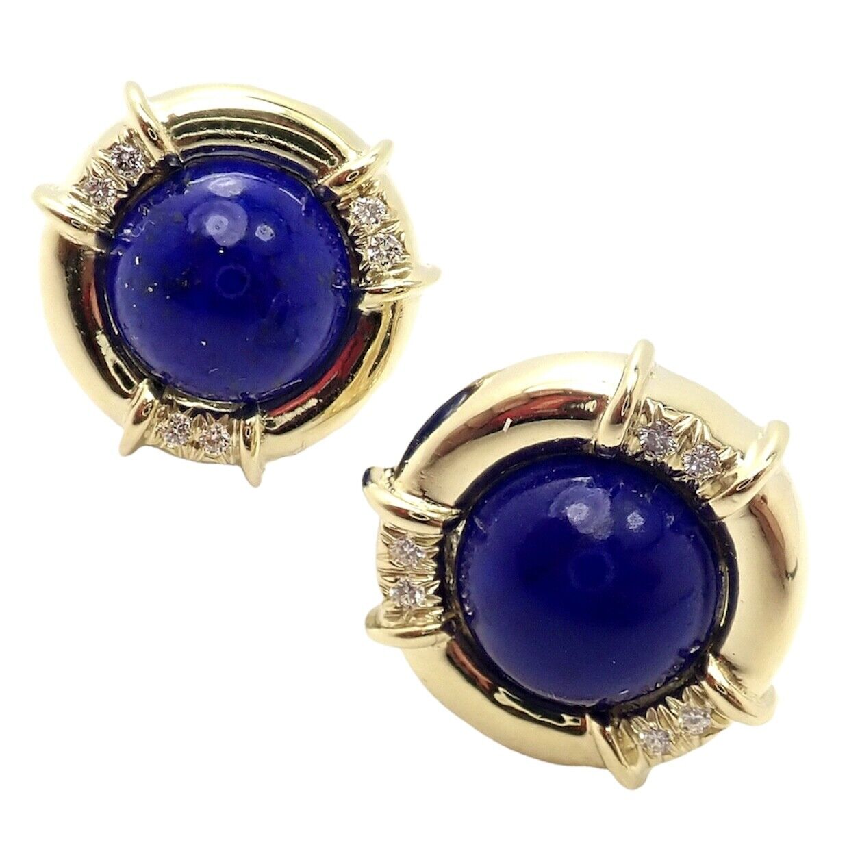 Authentic Tiffany & Co 18K Yellow Gold Diamond Lapis Lazuli Earrings - Luxury Jewelry for Women, Perfect for Weddings, Parties & Special Occasions