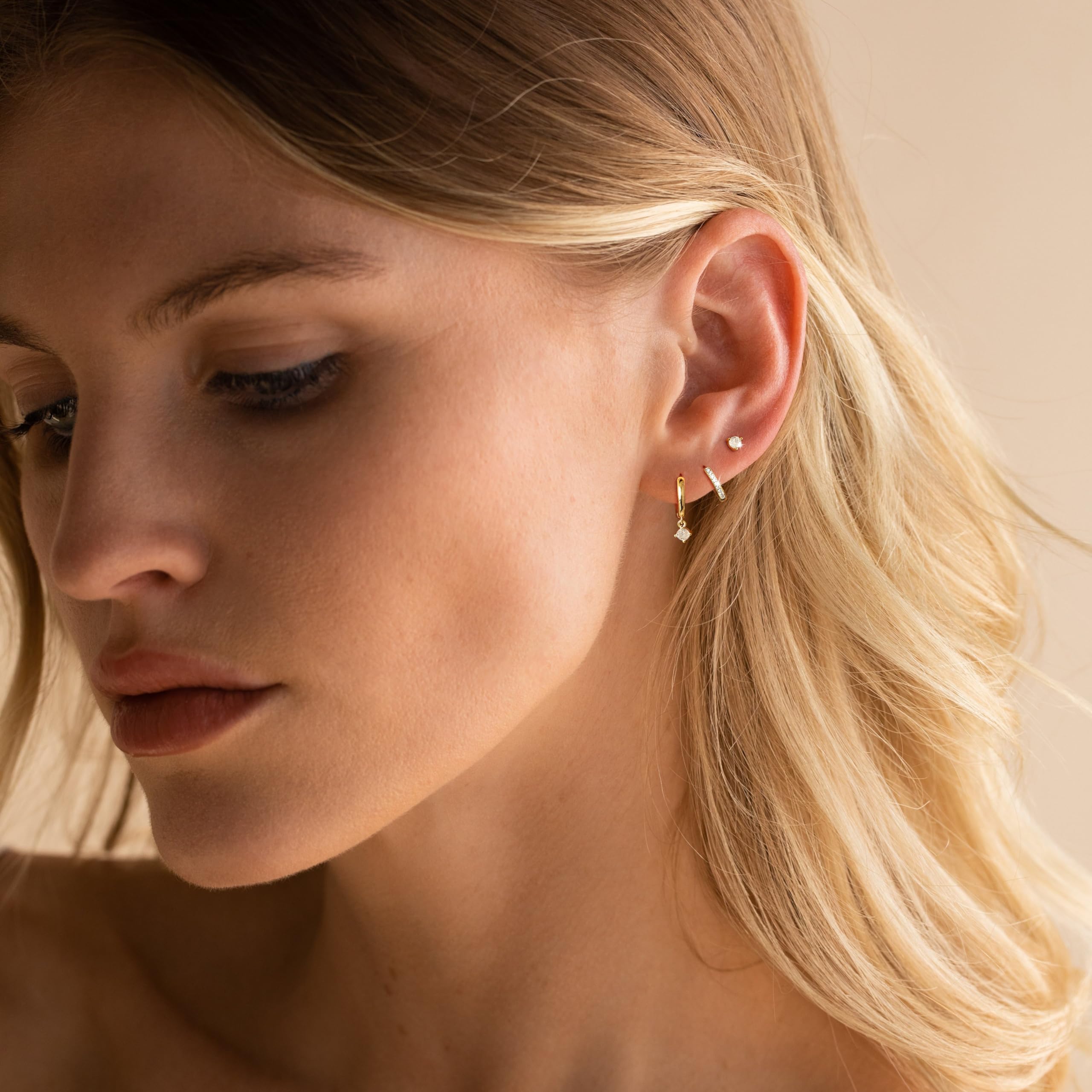3 Pairs 14K Gold Plated Hoop Earrings Set - Dainty Stud, Small Dangle & Cartilage Huggie Earrings for Women | Hypoallergenic Trendy Gold Jewelry | Perfect for Everyday Wear, Parties & Gift Giving