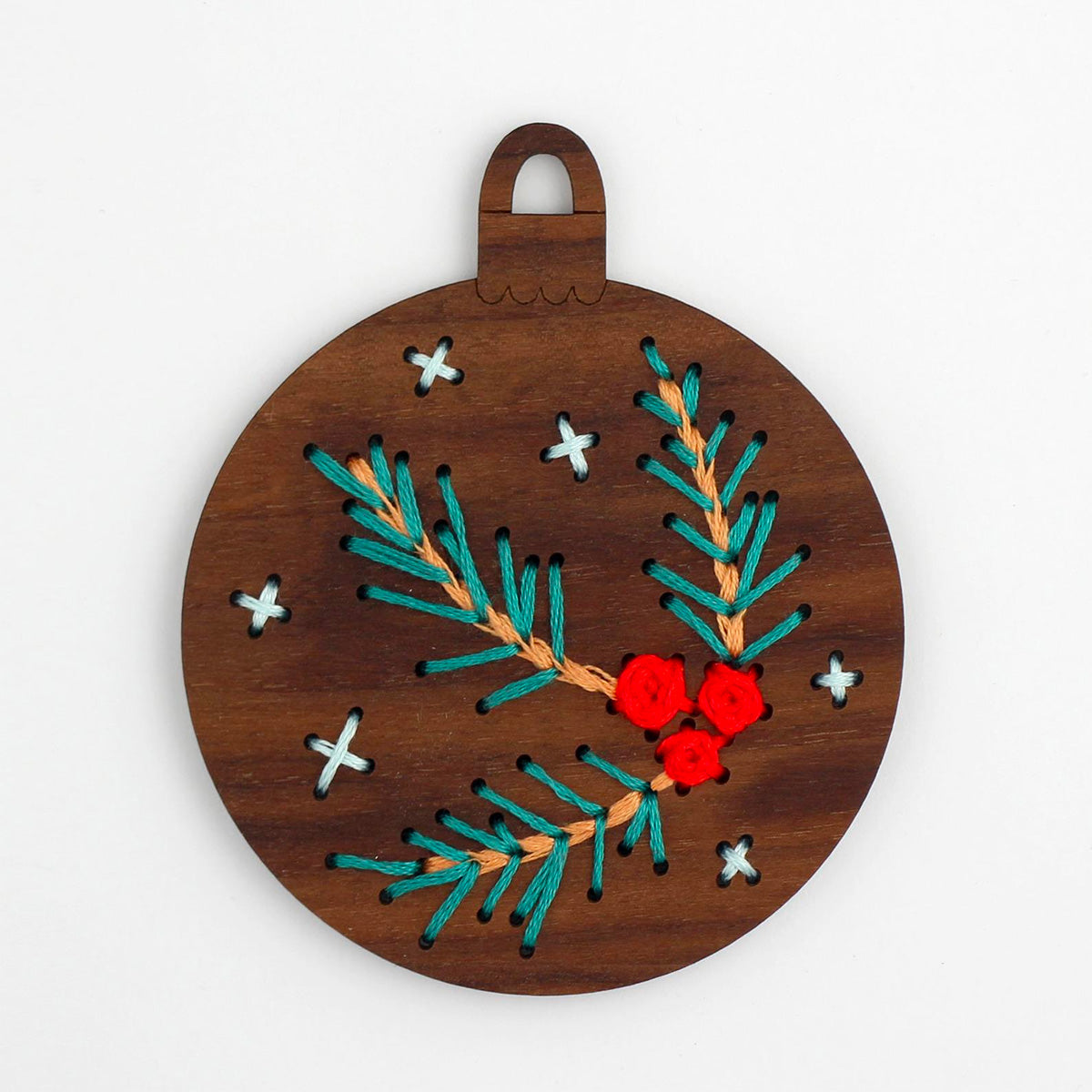 Hand Embroidered Wood Ornament Kit - DIY Pine Branch Christmas Tree Decor for Holiday Crafting & Home Decoration