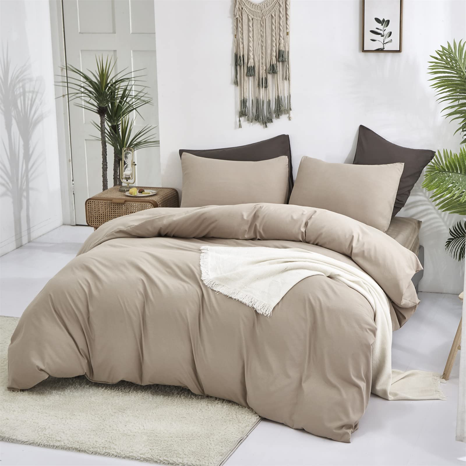 Premium Cottonight Khaki King Size Comforter Set - Soft, Breathable & Modern 3-Piece Bedding in Cream & Light Coffee | Perfect for Master Bedroom, Guest Room & Cozy Home Decor