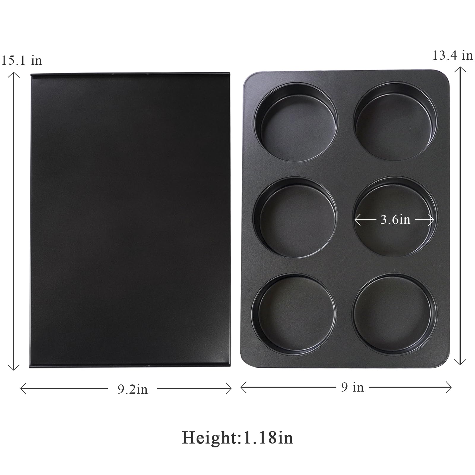 6-Cup Jumbo English Muffin Pan with Lid - Nonstick Baking Tray for Cupcakes, Burgers, Egg Sandwiches, Frittatas & More | Perfect for Home Baking, Breakfast Prep & Party Cooking