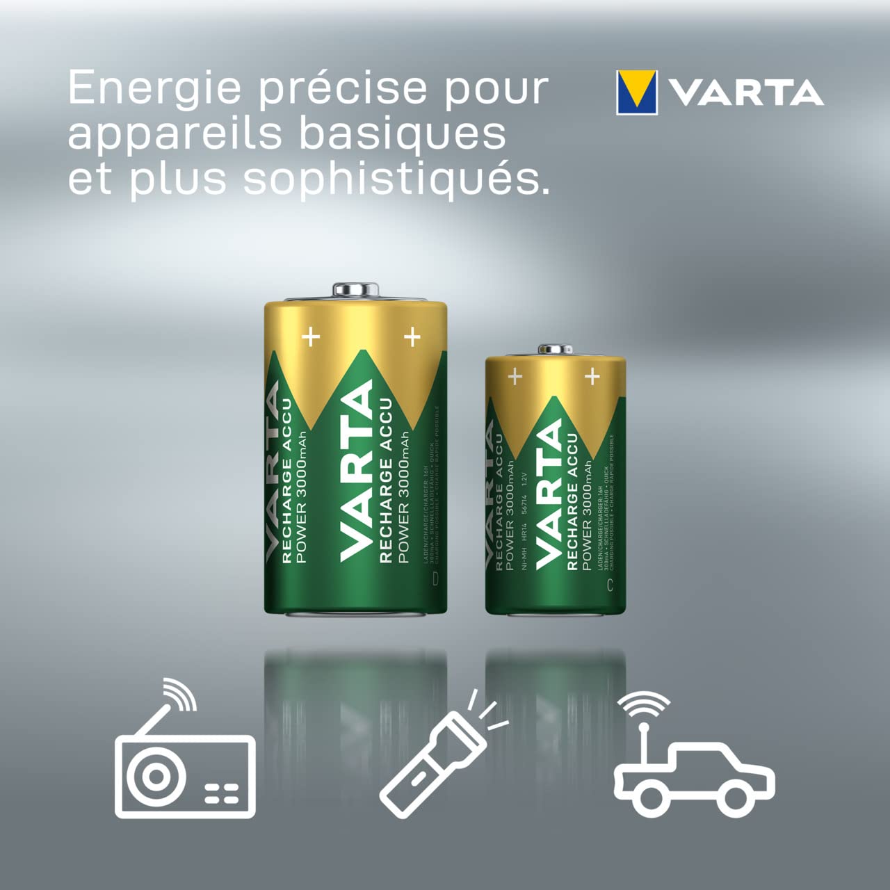 Varta High Capacity C Pre-Charged Rechargeable Batteries 3000mAh - 2 Pack for Flashlights, Toys, and Emergency Power Backup