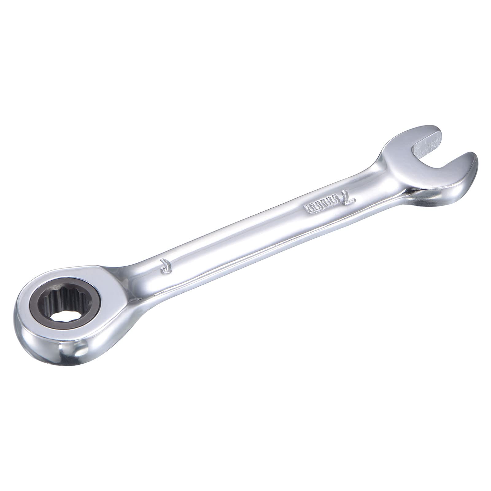 uxcell 7mm Stubby Ratcheting Combination Wrench - Metric 72 Teeth 12 Point Box End Tool, CR-V Steel - Perfect for Tight Spaces & Automotive Repair